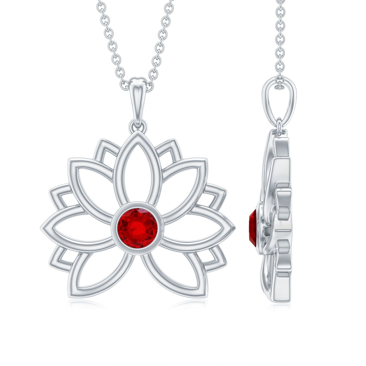 Lab Created Ruby Lotus Flower Necklace for Women