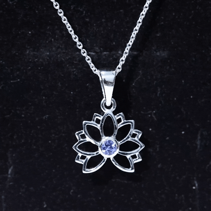Bezel Set Tanzanite Lotus Flower Pendant Necklace