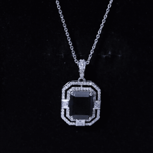 Vintage Inspired 3.4 Carat Emerald Cut Synthetic Black Diamond Pendant Necklace