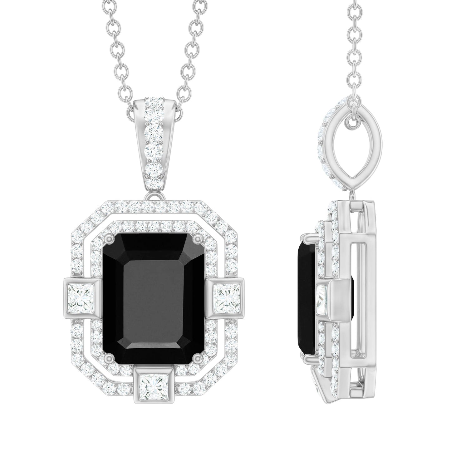Vintage Inspired 3.4 Carat Emerald Cut Synthetic Black Diamond Pendant Necklace