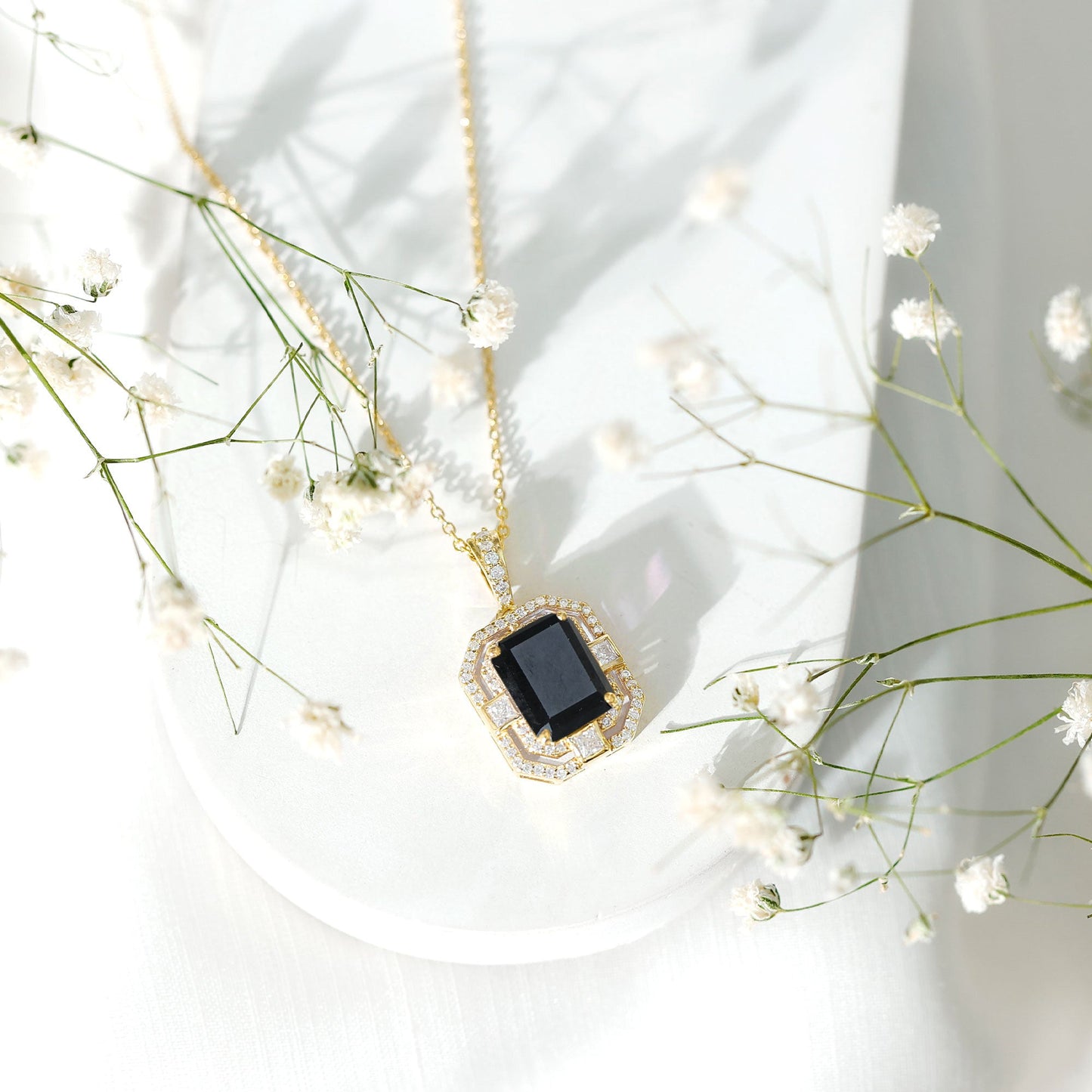 Vintage Inspired 3.4 Carat Emerald Cut Synthetic Black Diamond Pendant Necklace