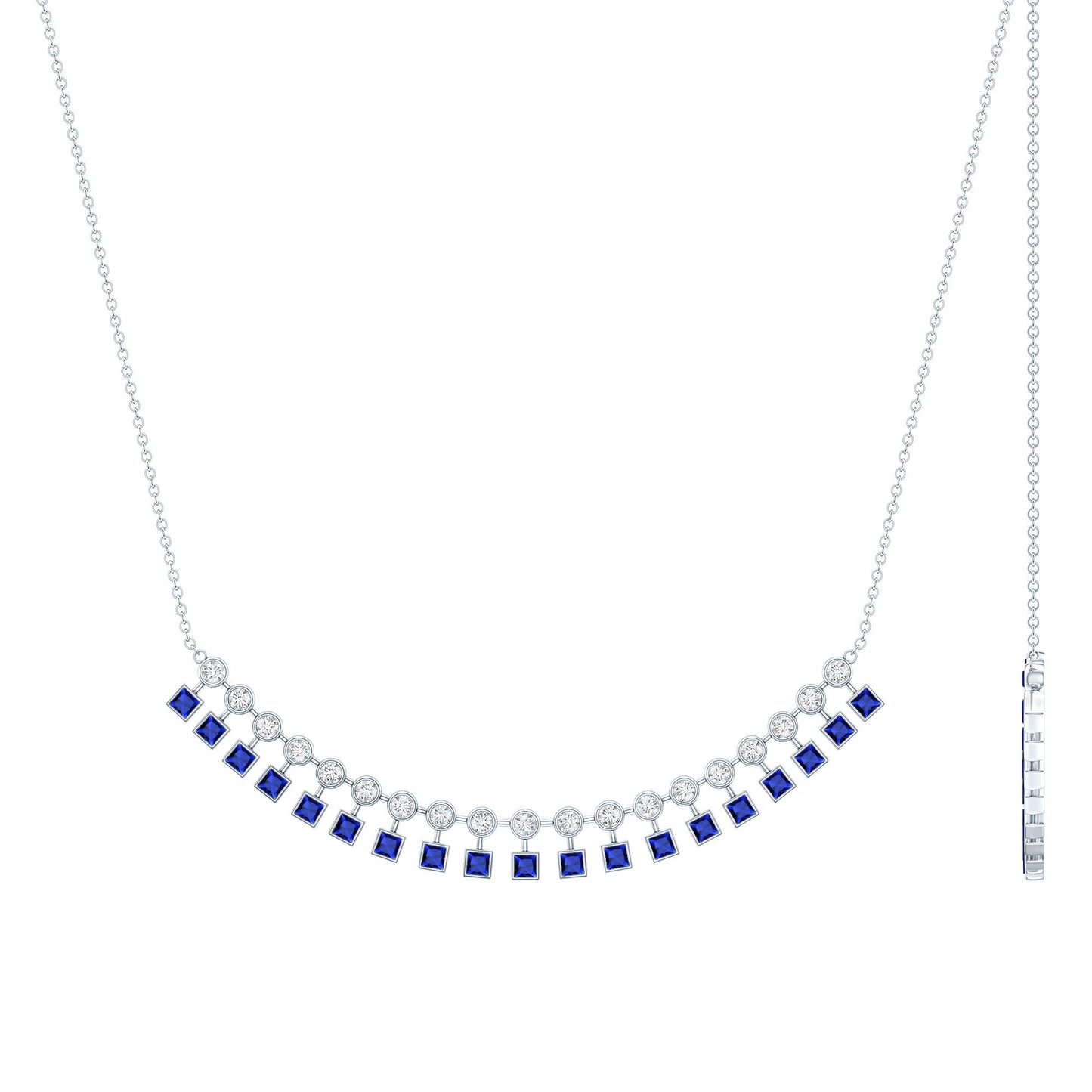 Princess Cut Lab Grown Blue Sapphire Statement Necklace With Certificate