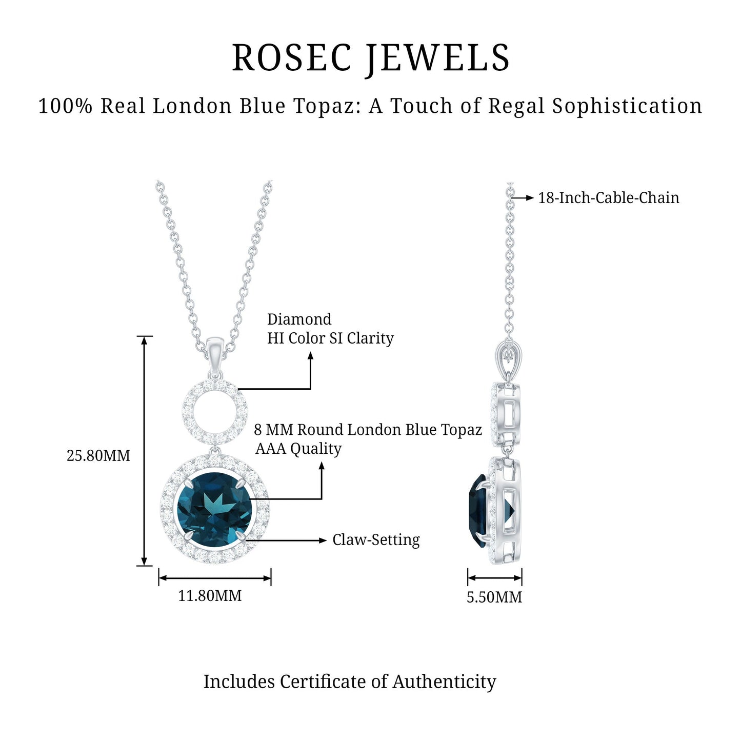 2 Carat London Blue Topaz and Diamond Halo Dangle Pendant