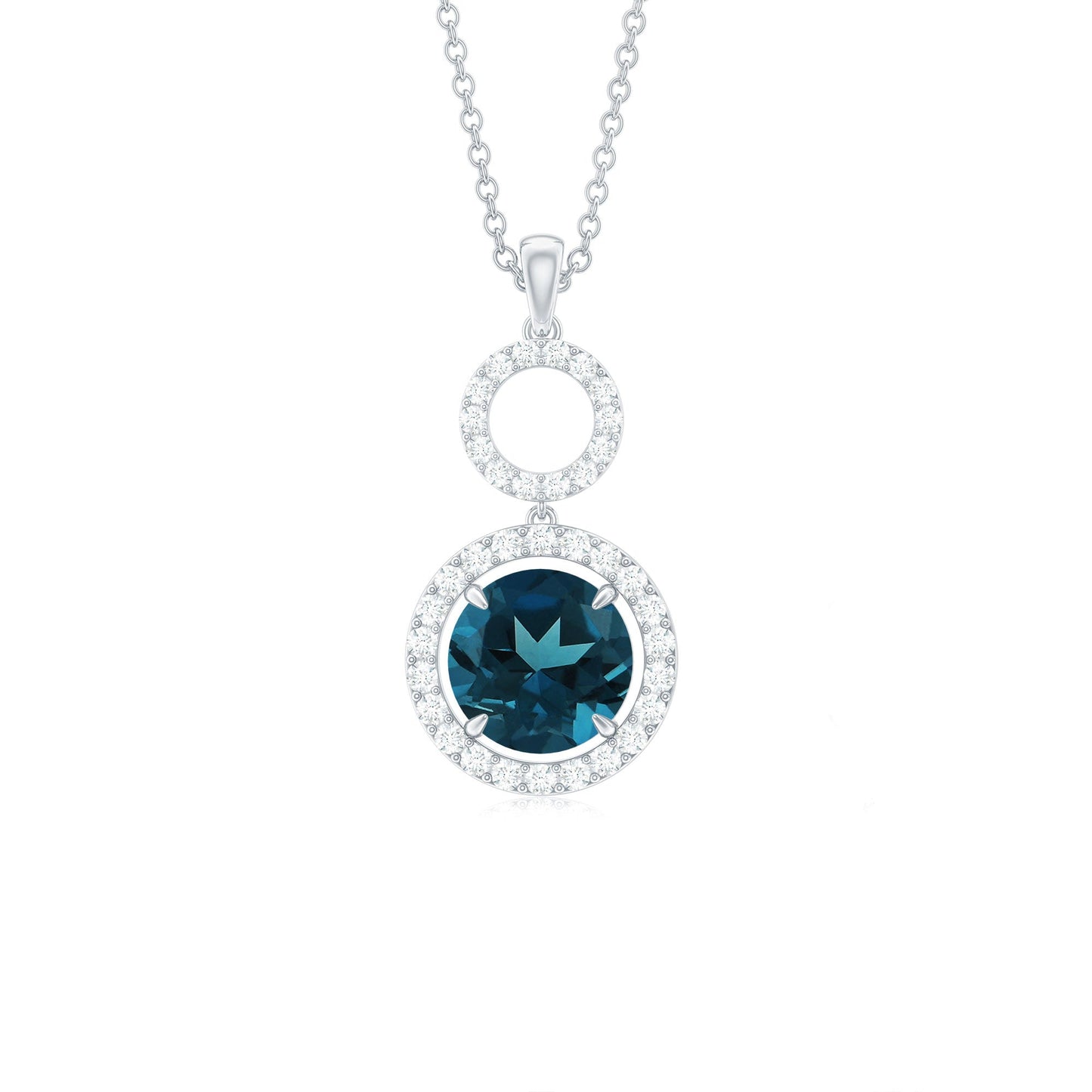 2 Carat London Blue Topaz and Diamond Halo Dangle Pendant
