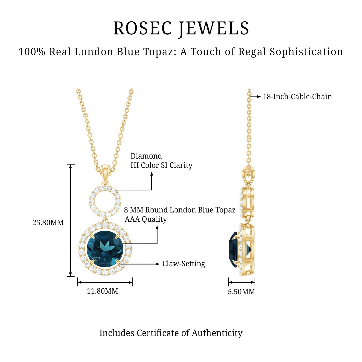 2 Carat London Blue Topaz and Diamond Halo Dangle Pendant