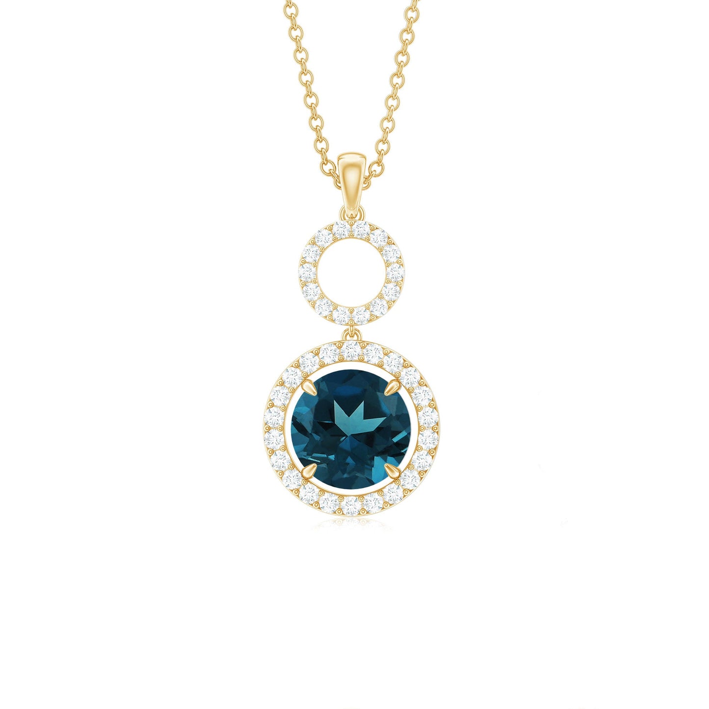 2 Carat London Blue Topaz and Diamond Halo Dangle Pendant