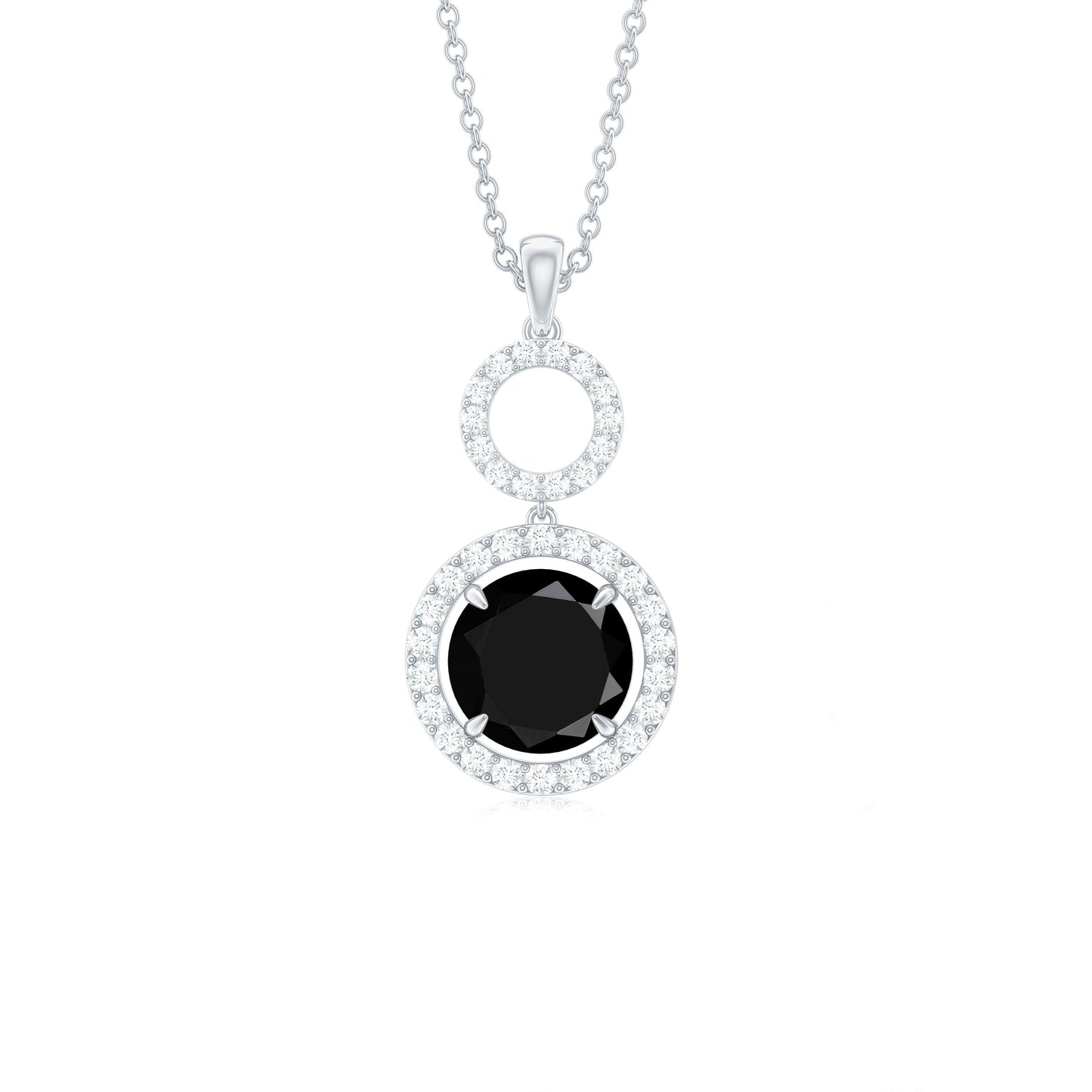 Lab Created Black Diamond Drop & Dangle Necklace with White Diamond