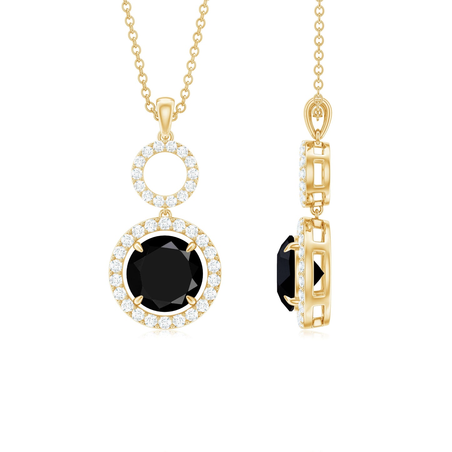 Lab Created Black Diamond Drop & Dangle Necklace with White Diamond