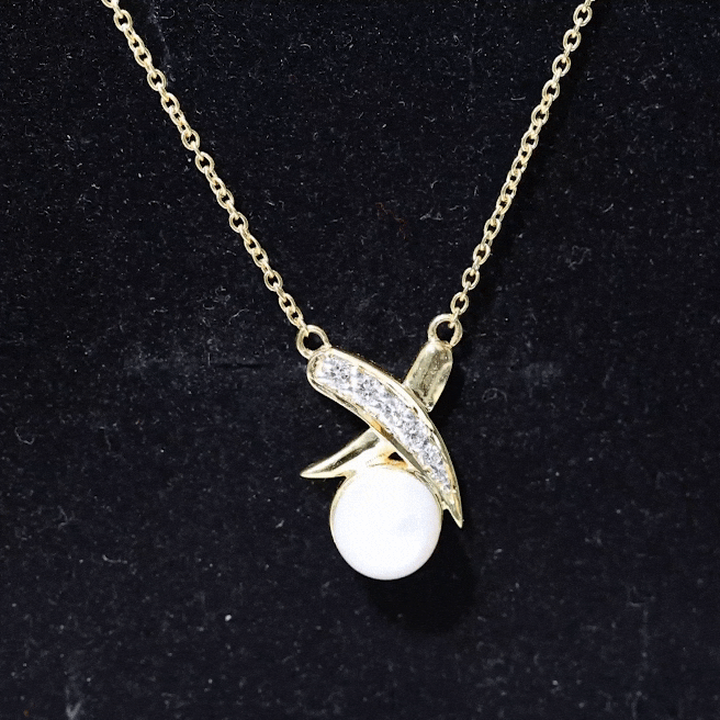 Real Freshwater Pearl and Diamond XO Necklace