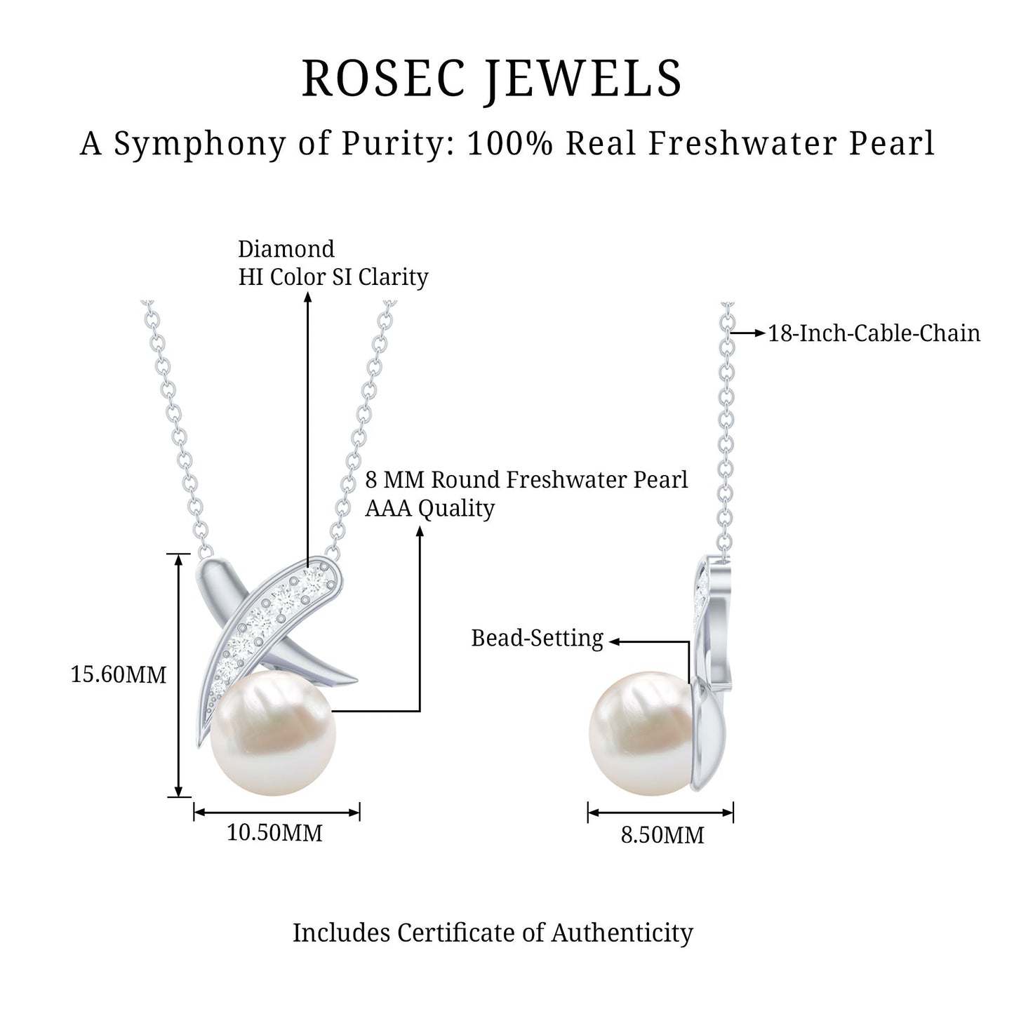 Real Freshwater Pearl and Diamond XO Necklace