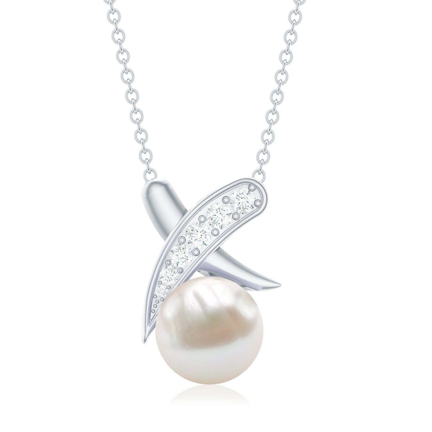 Real Freshwater Pearl and Diamond XO Necklace