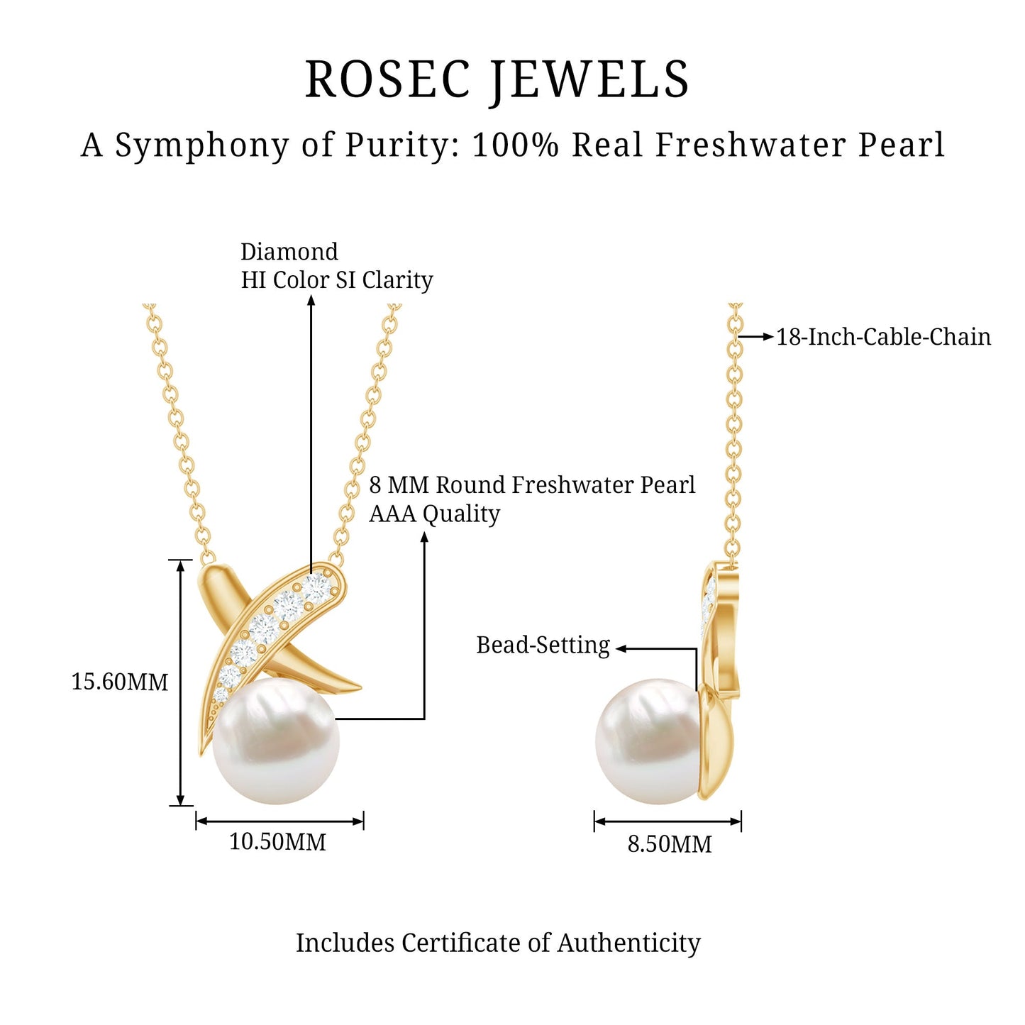 Real Freshwater Pearl and Diamond XO Necklace