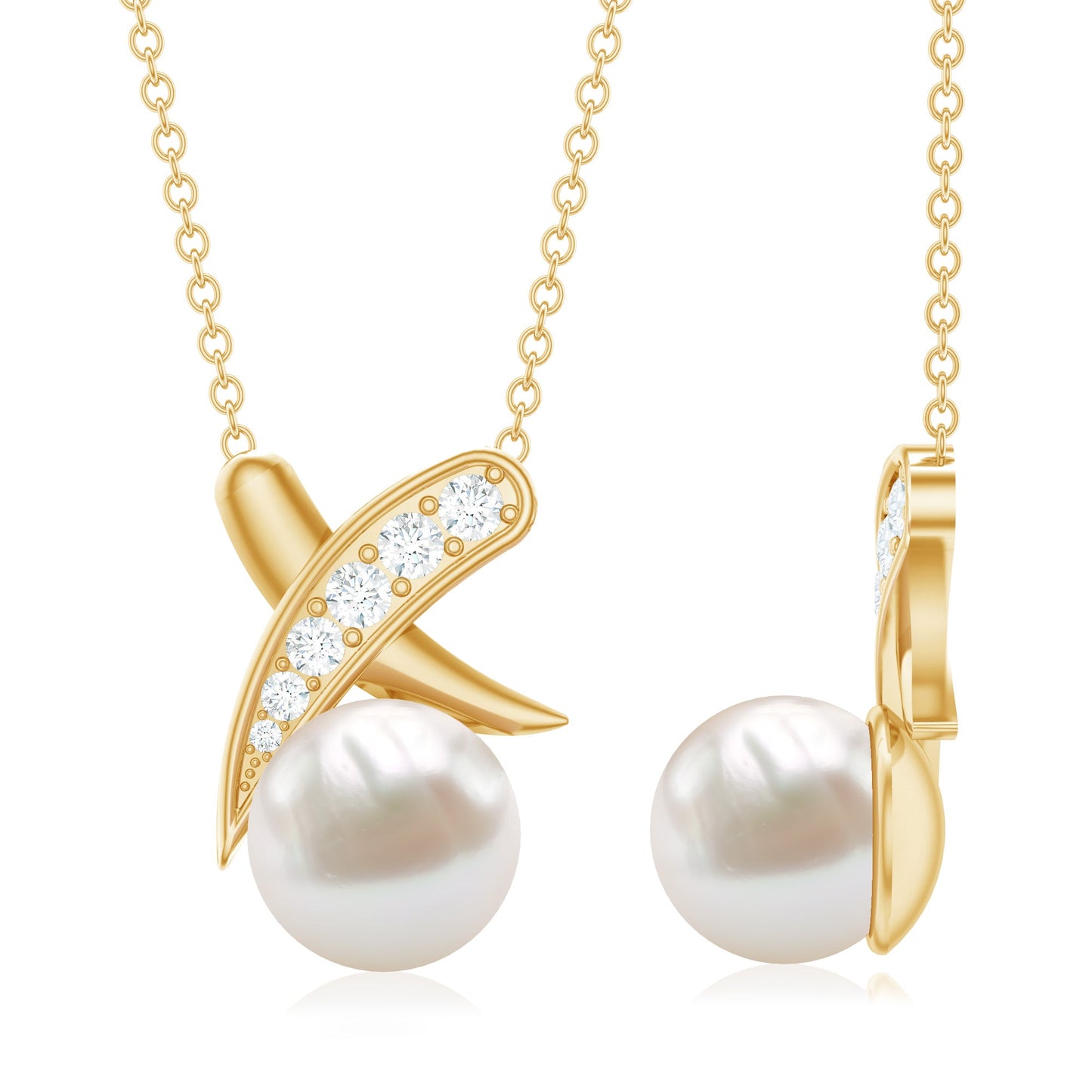 Real Freshwater Pearl and Diamond XO Necklace