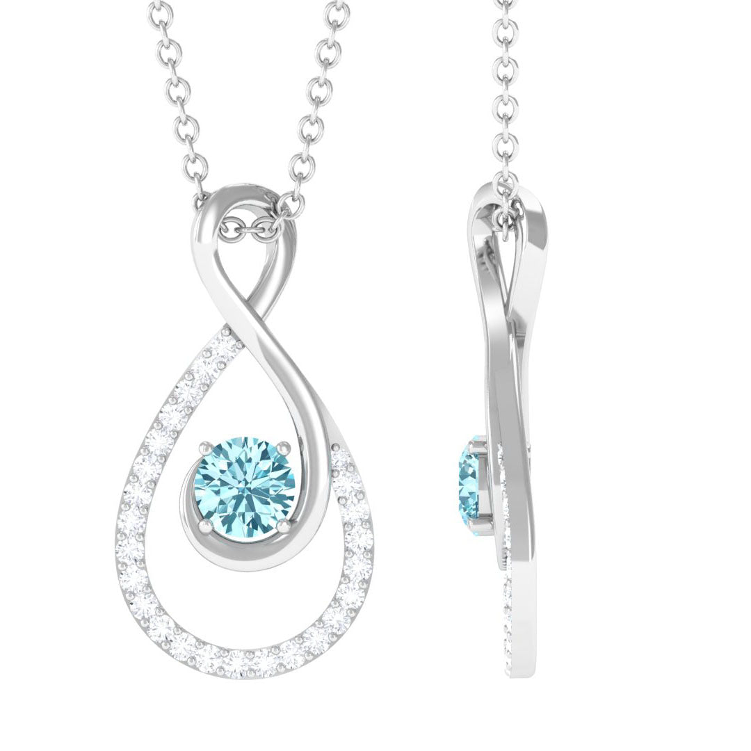 Natural Aquamarine Infinity Pendant Necklace with Diamond