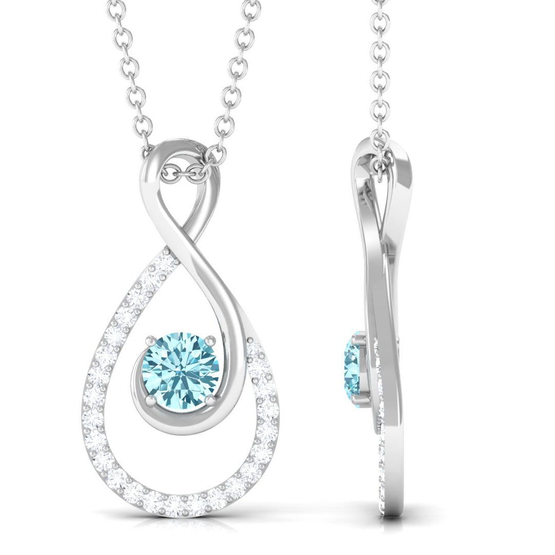 Natural Aquamarine Infinity Pendant Necklace with Diamond