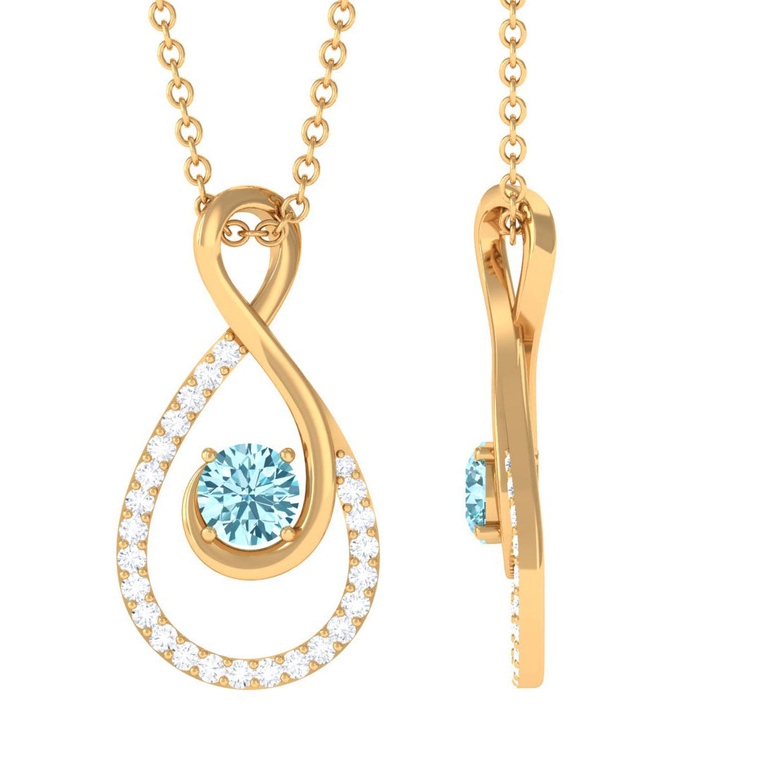 Natural Aquamarine Infinity Pendant Necklace with Diamond