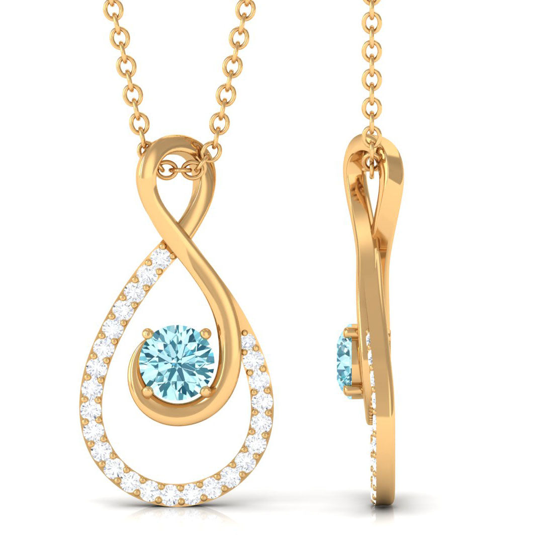 Natural Aquamarine Infinity Pendant Necklace with Diamond