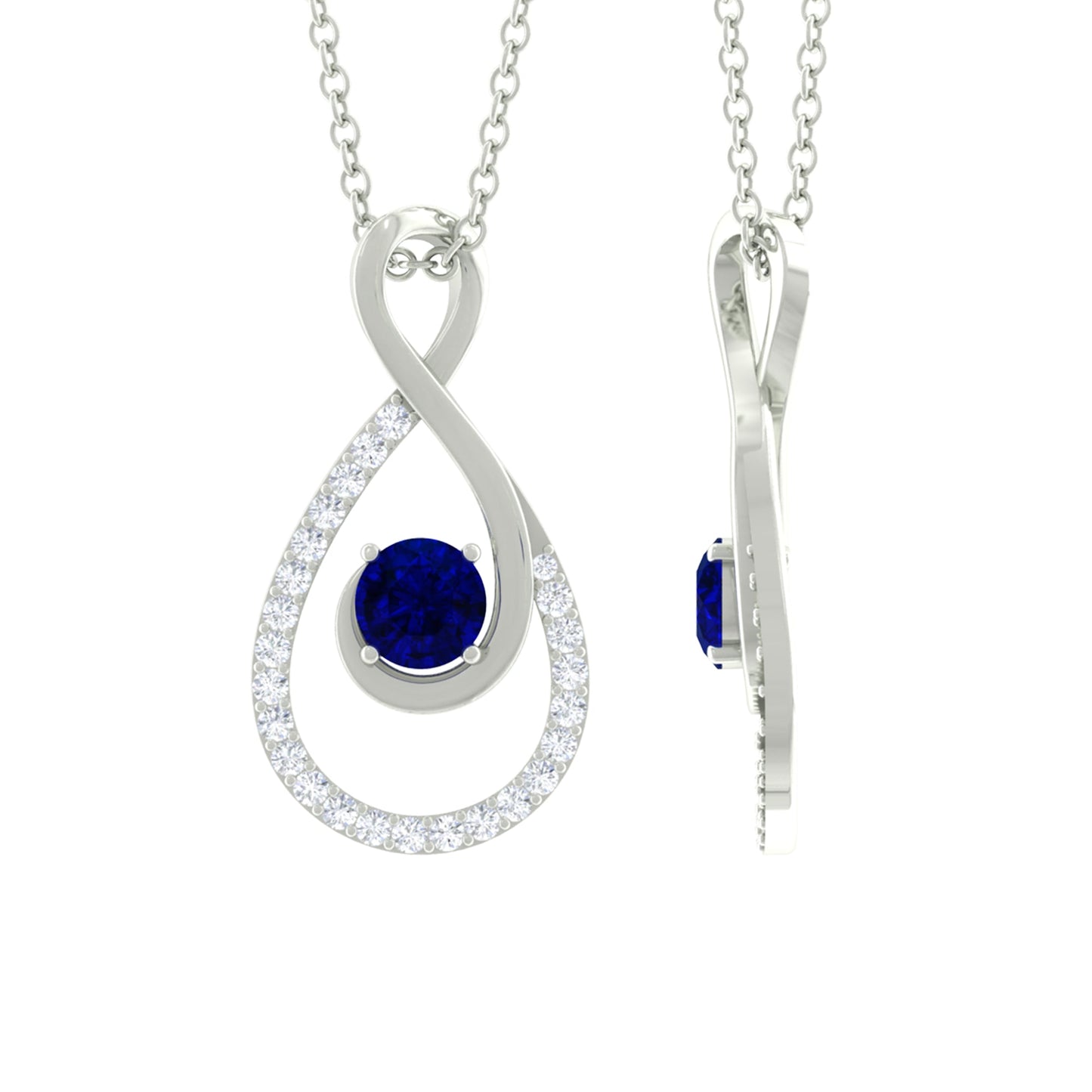 Natural Blue Sapphire Diamond Infinity Pendant Necklace for Women