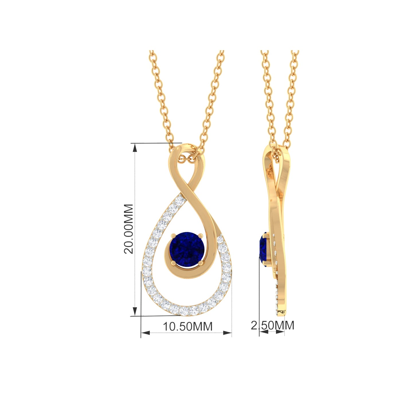 Natural Blue Sapphire Diamond Infinity Pendant Necklace for Women