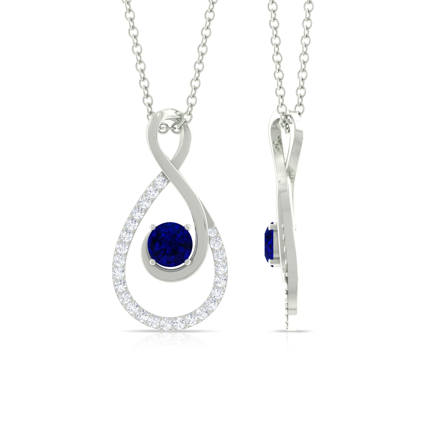Natural Blue Sapphire Diamond Infinity Pendant Necklace for Women