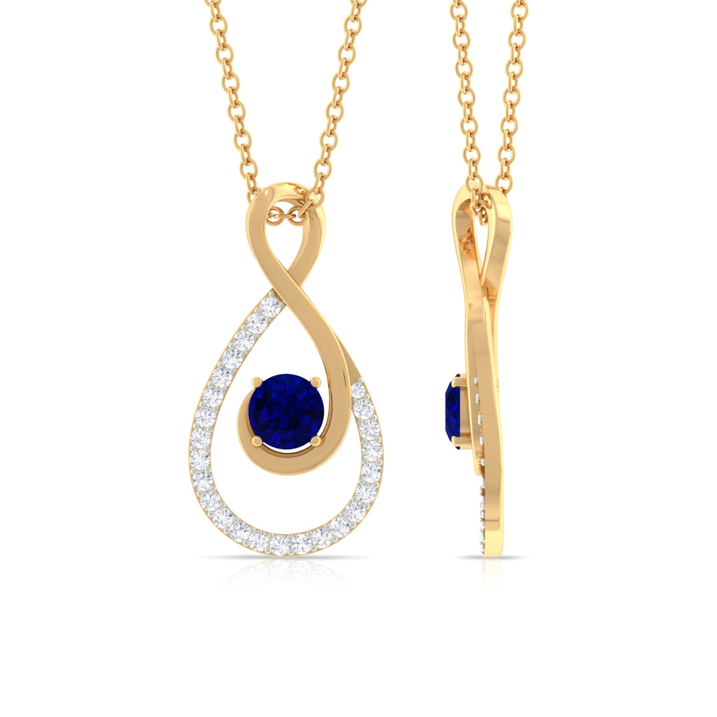 Natural Blue Sapphire Diamond Infinity Pendant Necklace for Women