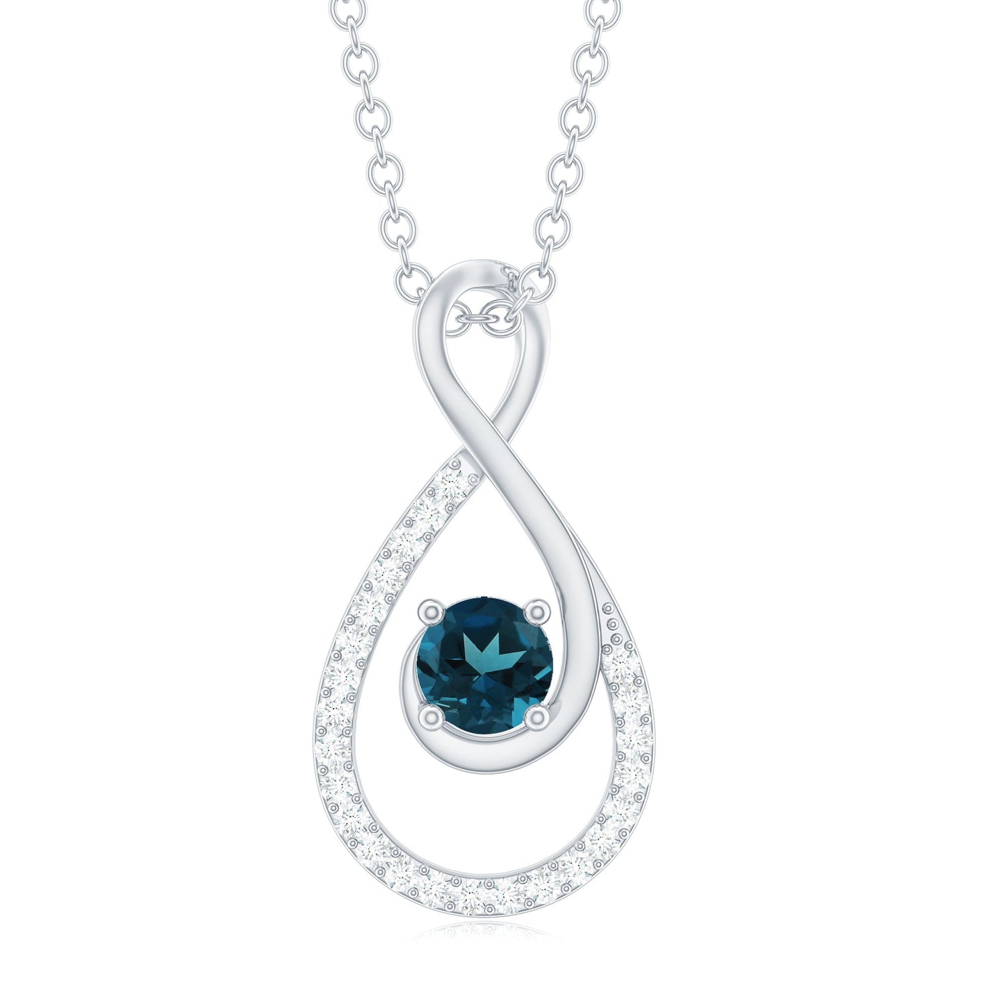 Real London Blue Topaz Infinity Necklace with Diamond