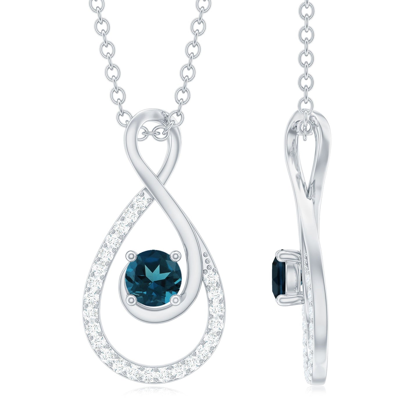 Real London Blue Topaz Infinity Necklace with Diamond