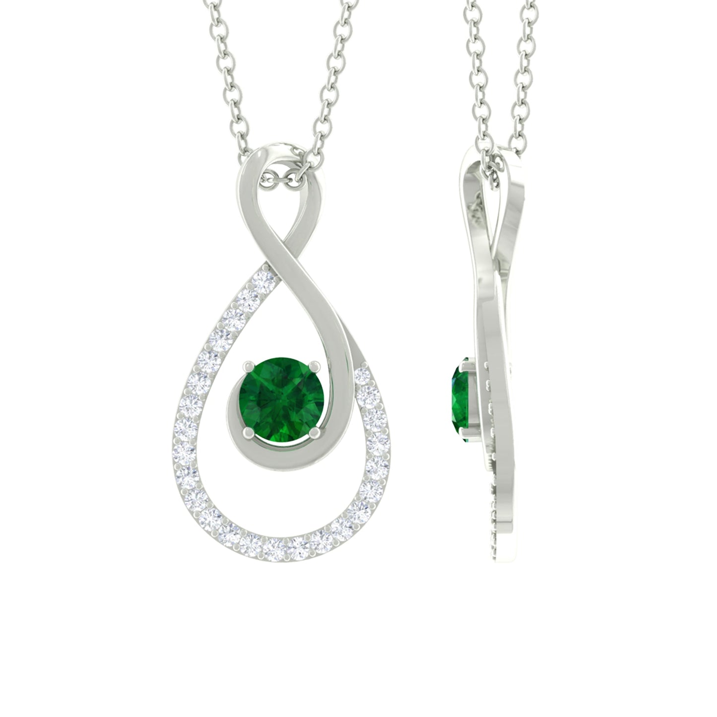 Natural Half Carat Emerald Infinity Necklace with Diamond