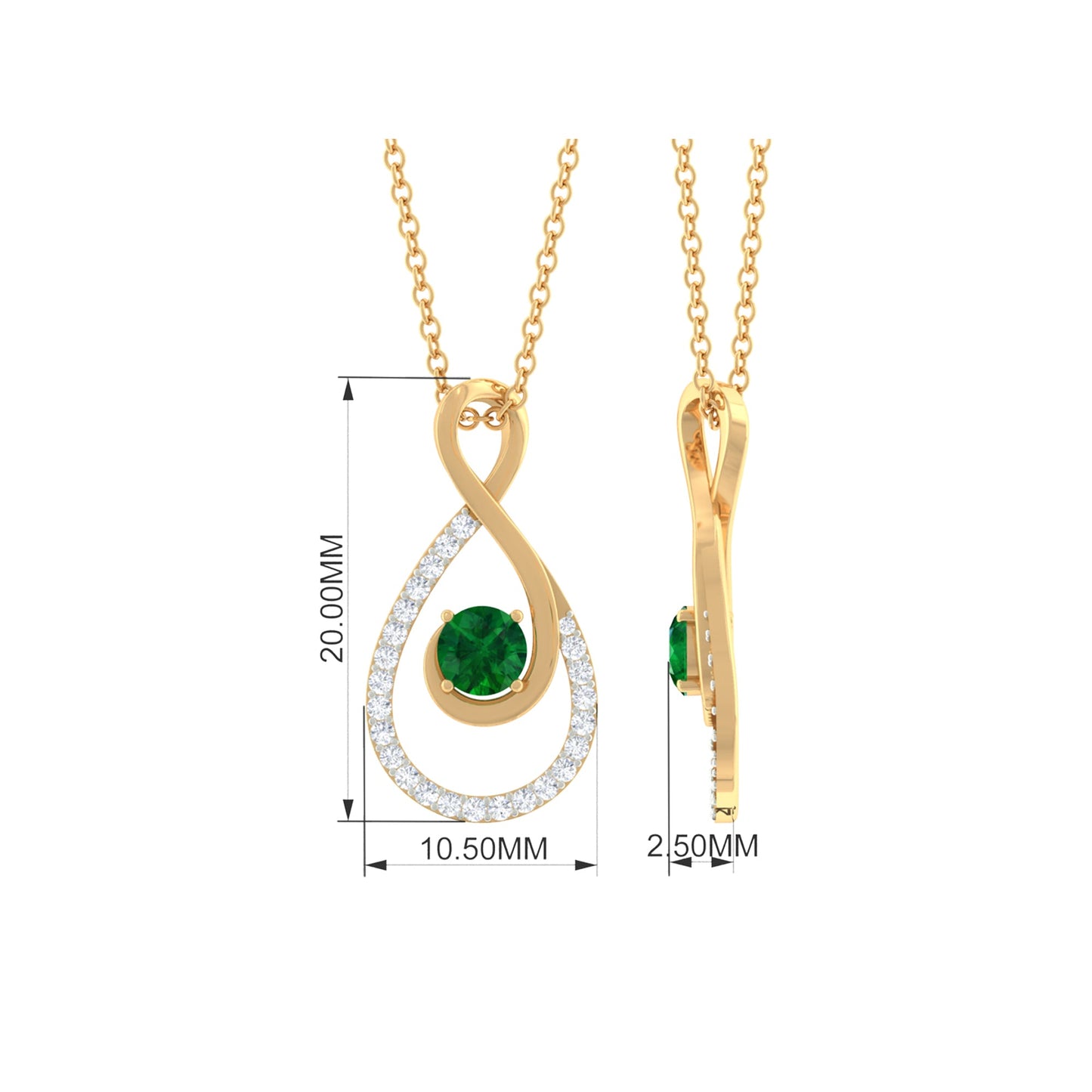Natural Half Carat Emerald Infinity Necklace with Diamond