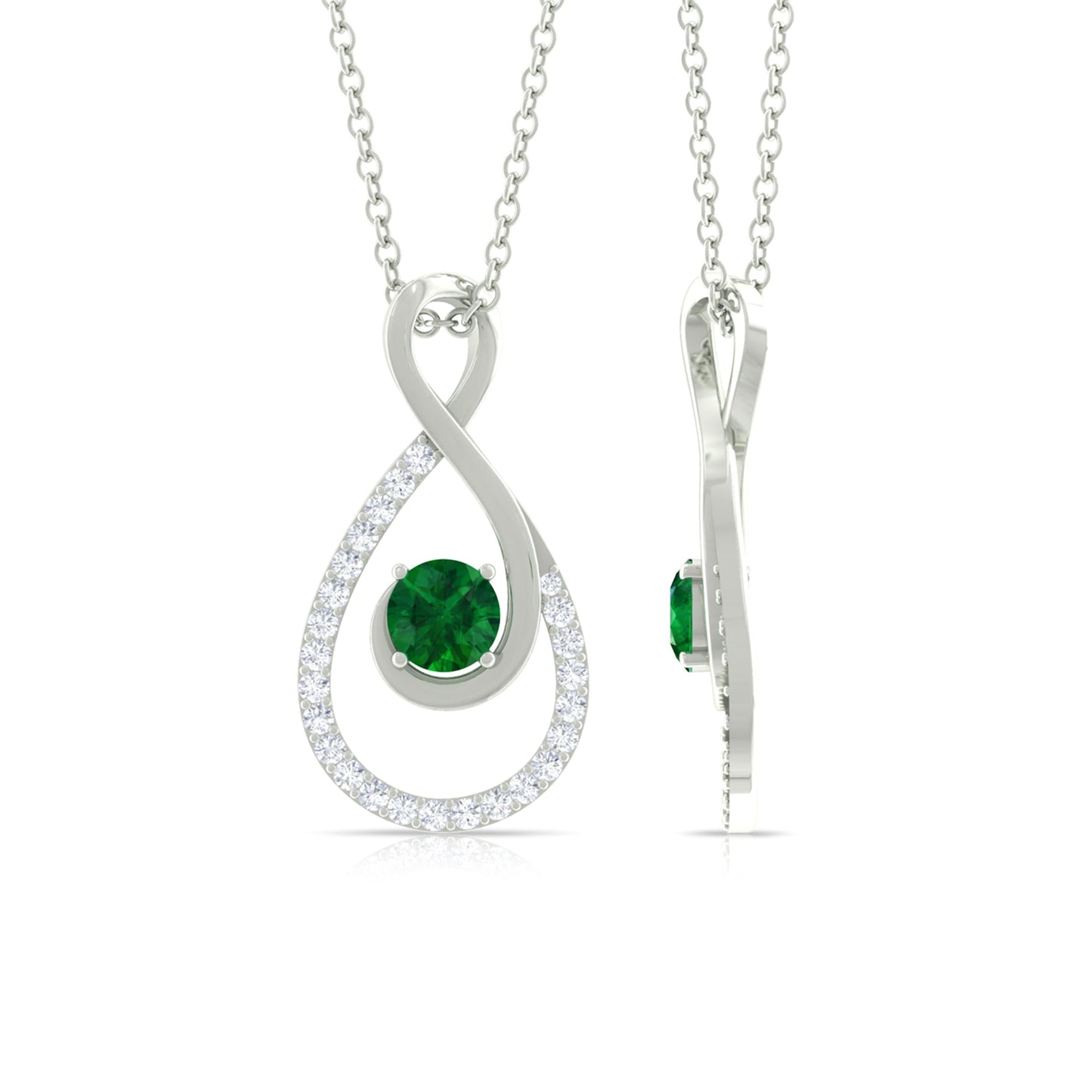 Natural Half Carat Emerald Infinity Necklace with Diamond