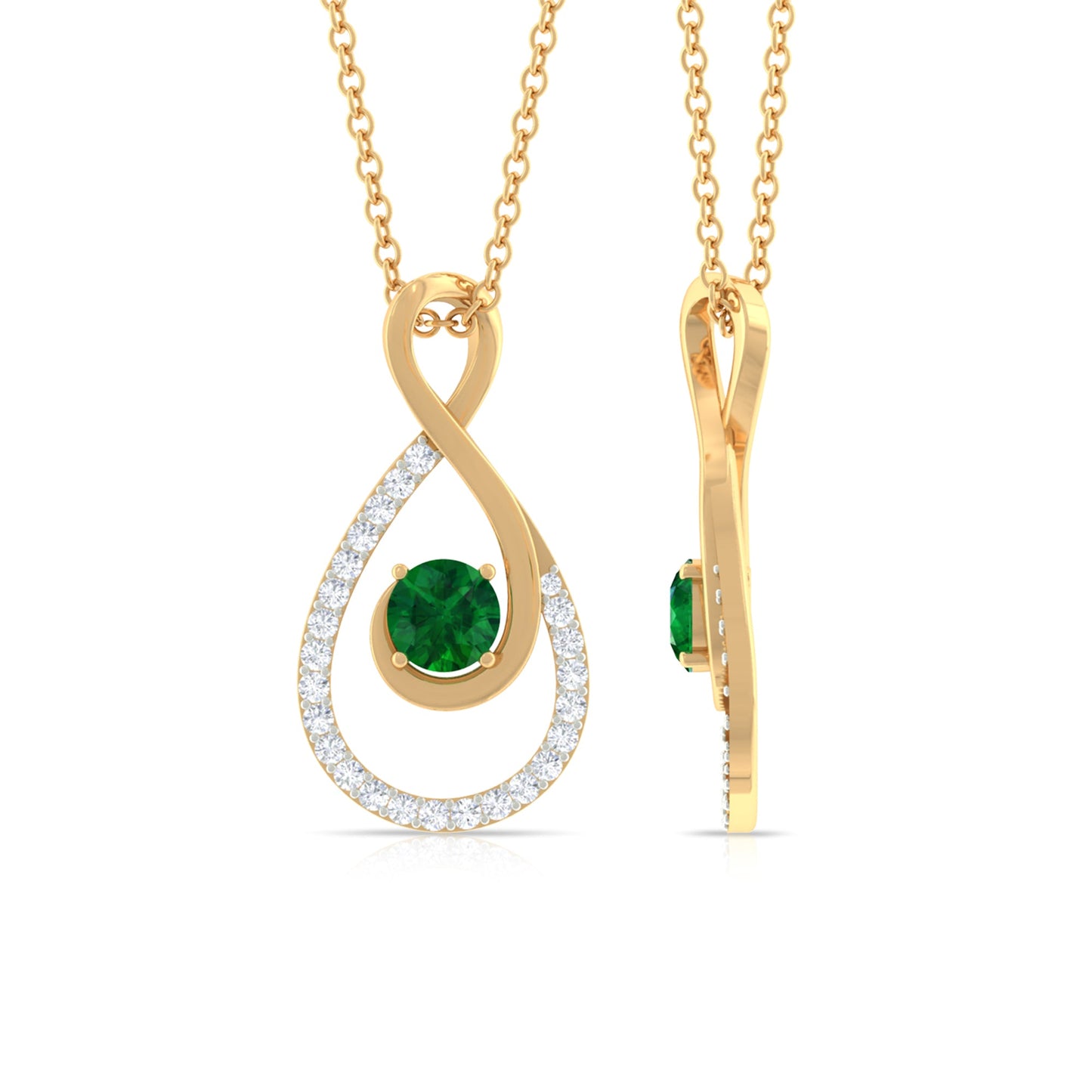 Natural Half Carat Emerald Infinity Necklace with Diamond