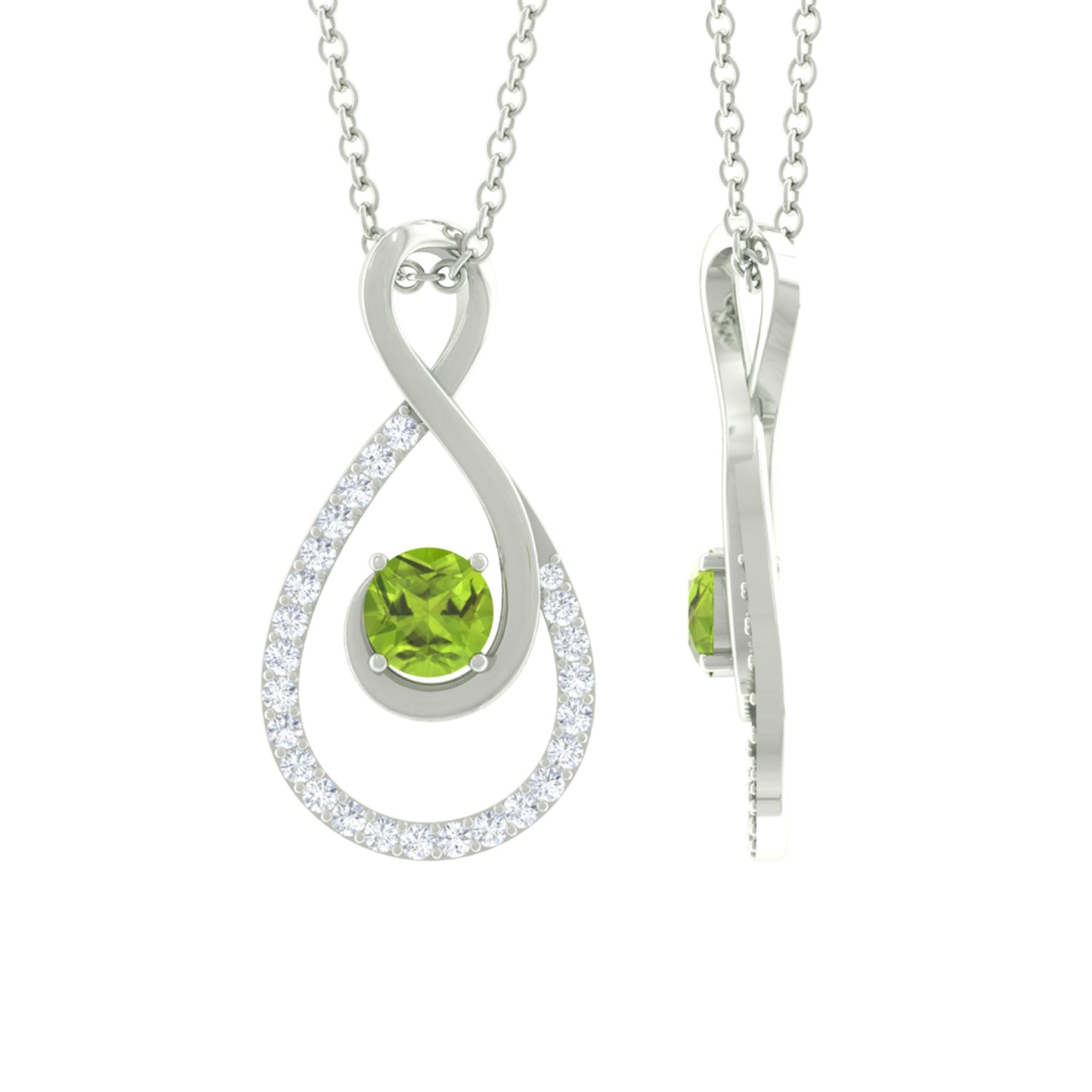 Genuine Peridot and Diamond Infinity Drop Necklace