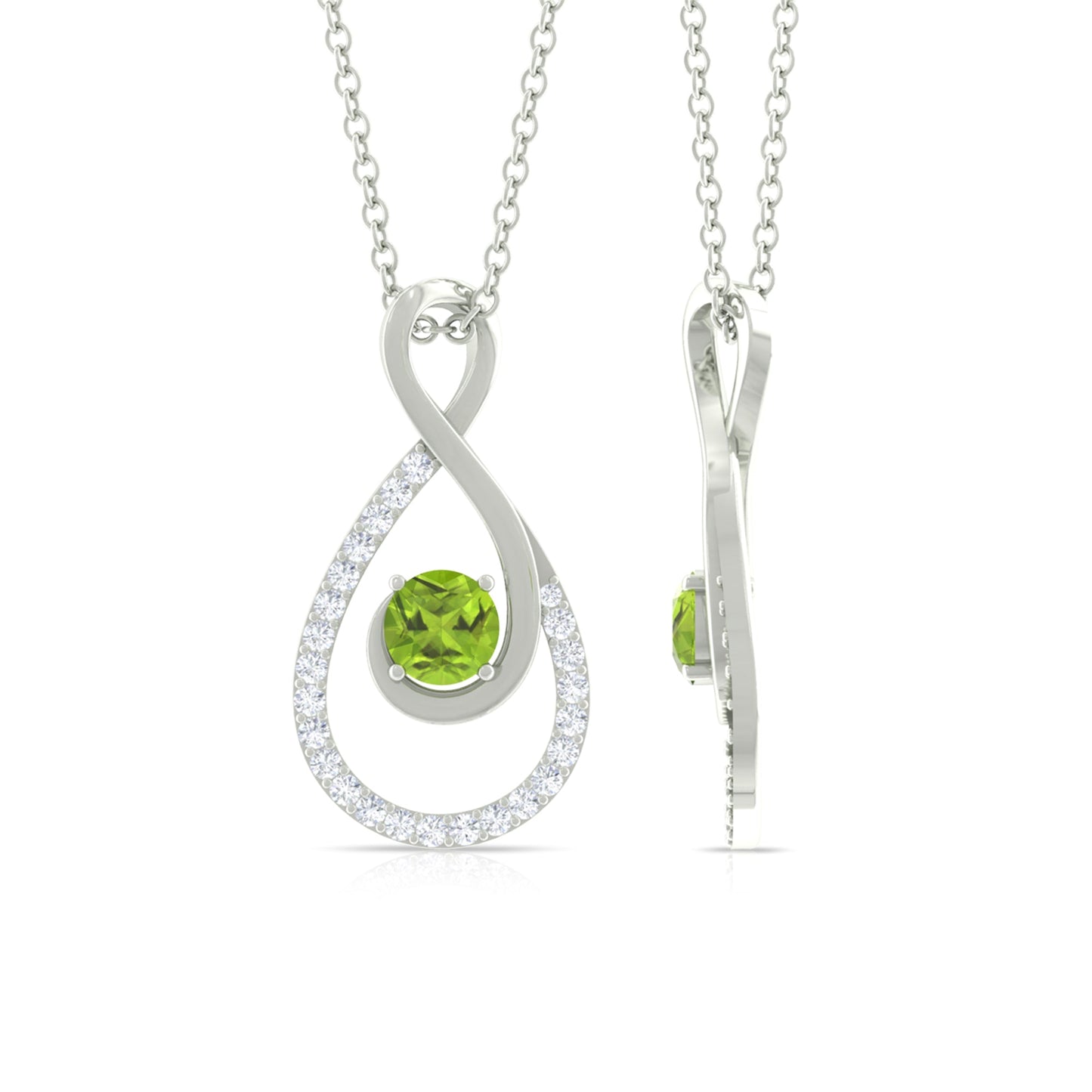 Genuine Peridot and Diamond Infinity Drop Necklace
