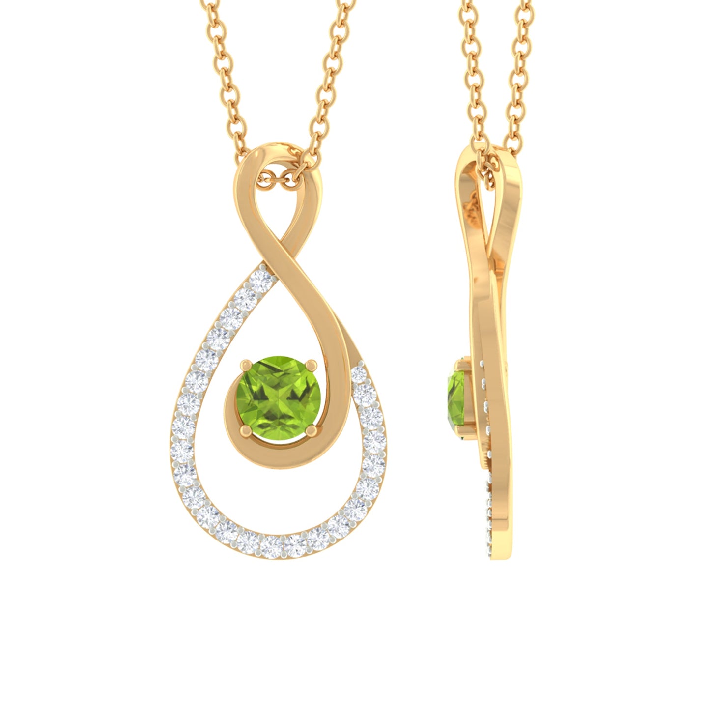 Genuine Peridot and Diamond Infinity Drop Necklace
