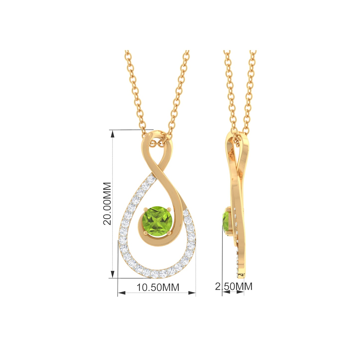 Genuine Peridot and Diamond Infinity Drop Necklace