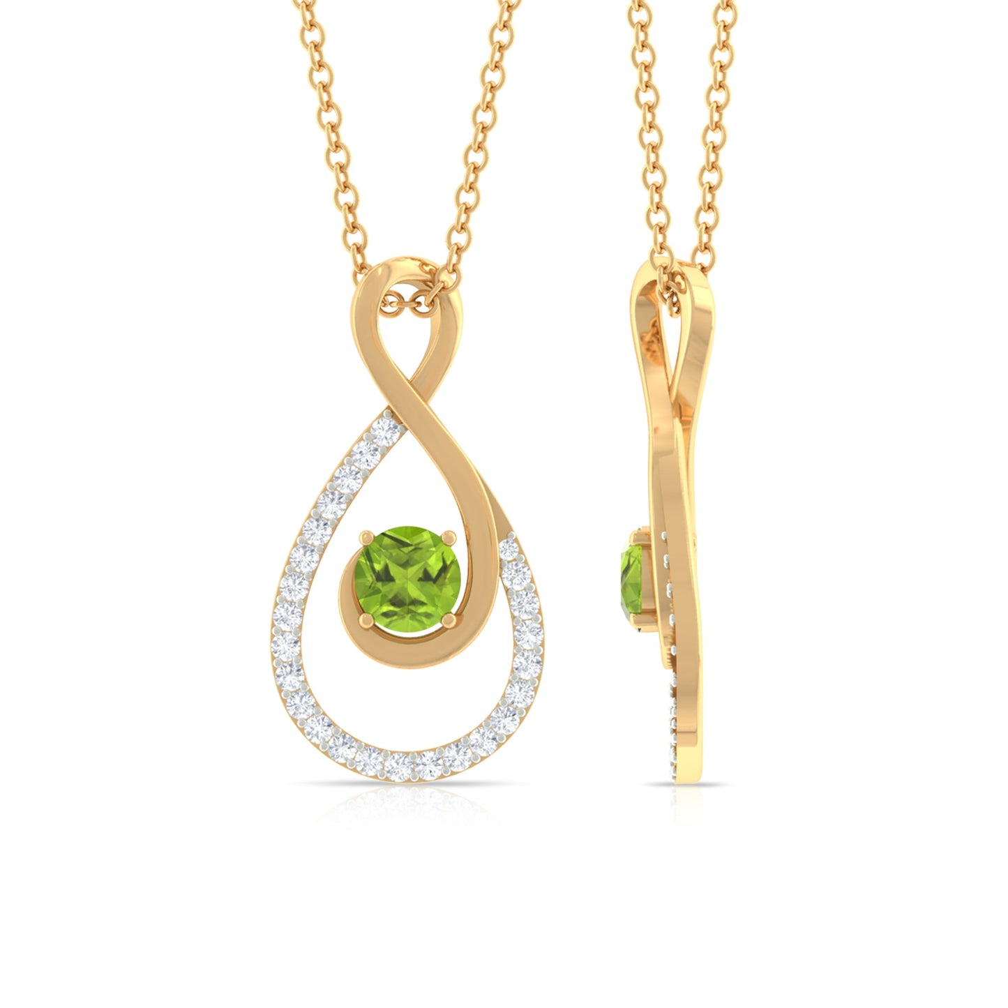 Genuine Peridot and Diamond Infinity Drop Necklace