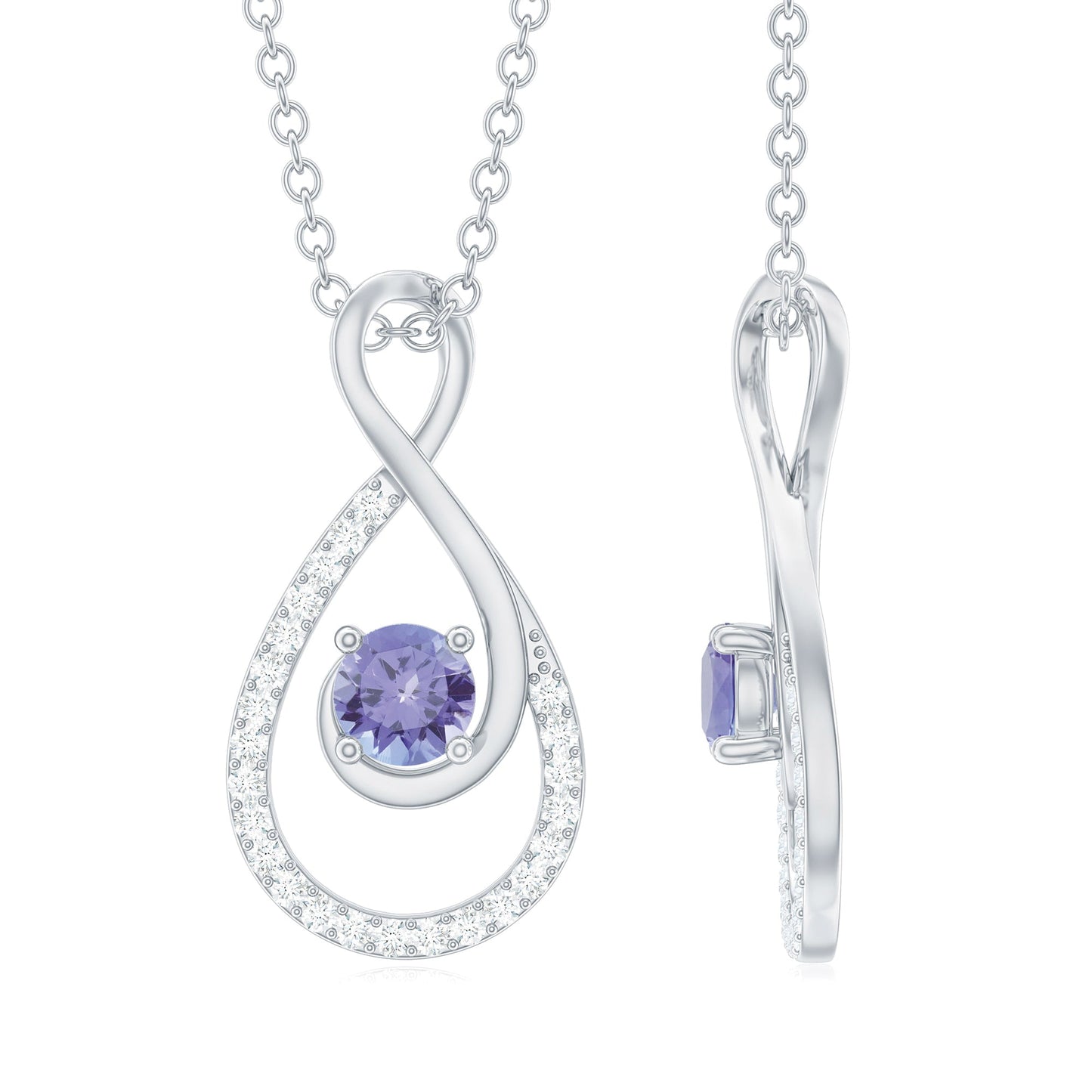 Genuine Tanzanite and Diamond Infinity Pendant Necklace With Chain