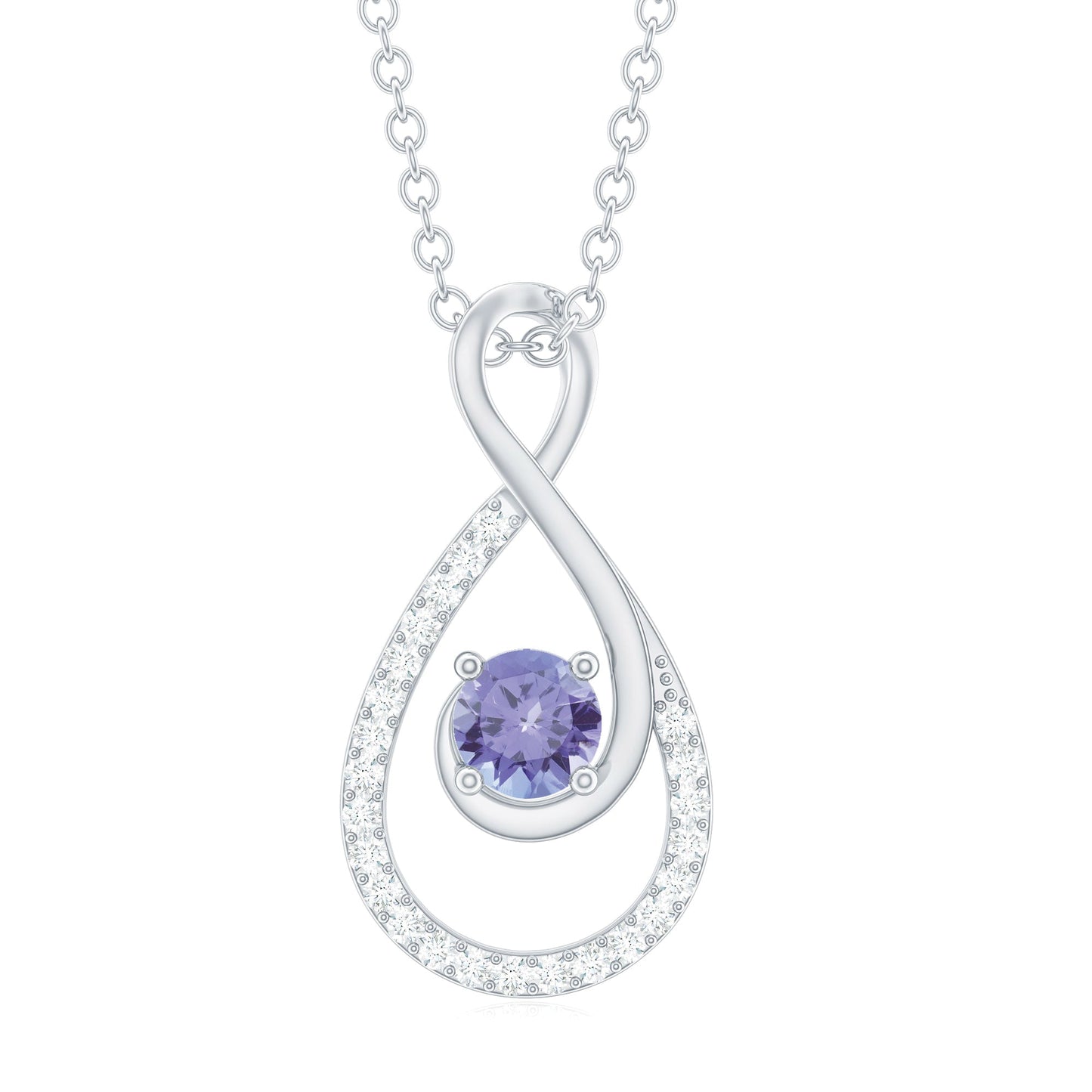 Genuine Tanzanite and Diamond Infinity Pendant Necklace With Chain