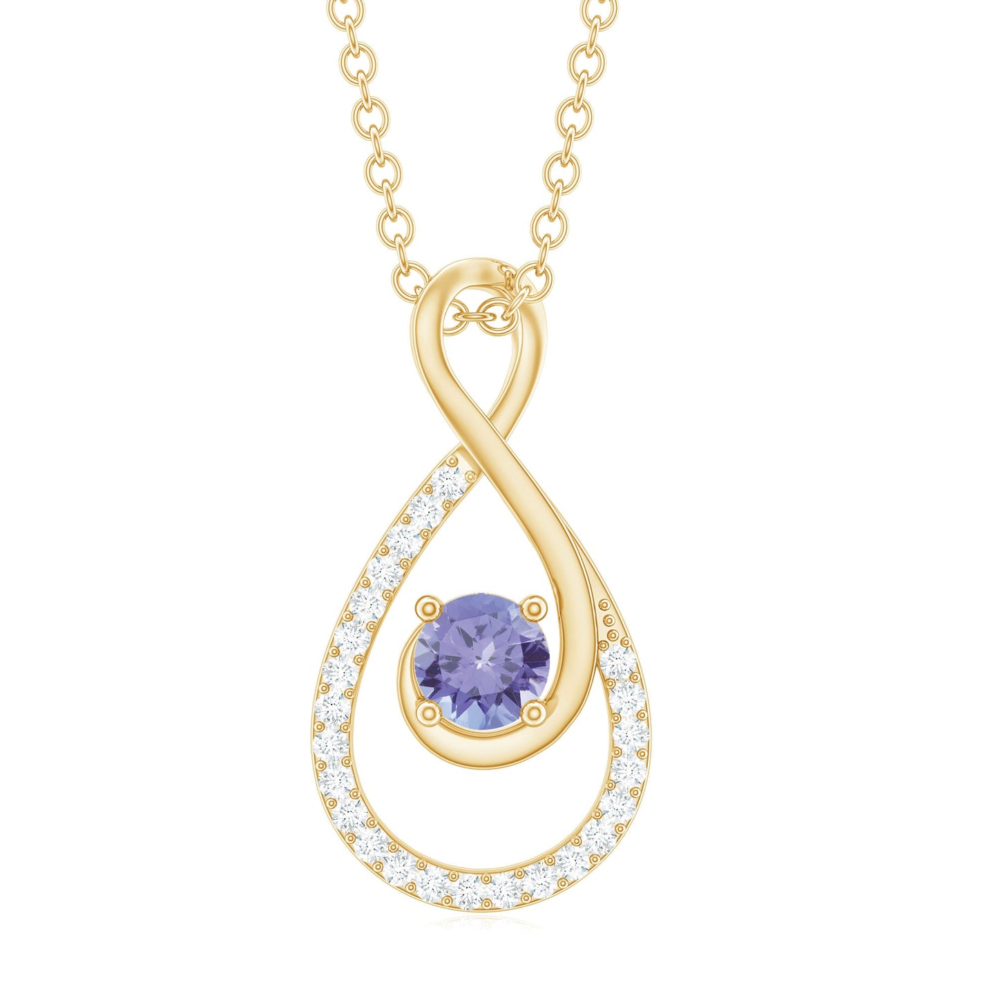 Genuine Tanzanite and Diamond Infinity Pendant Necklace With Chain