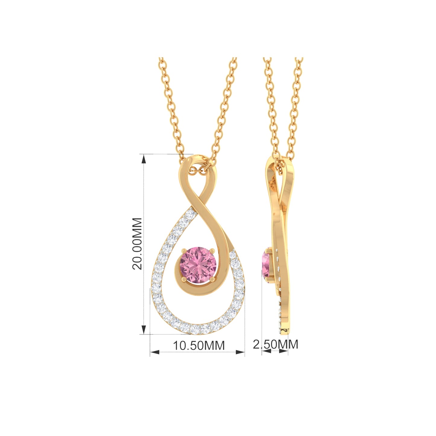 Real Pink Tourmaline and Diamond Infinity Pendant Necklace