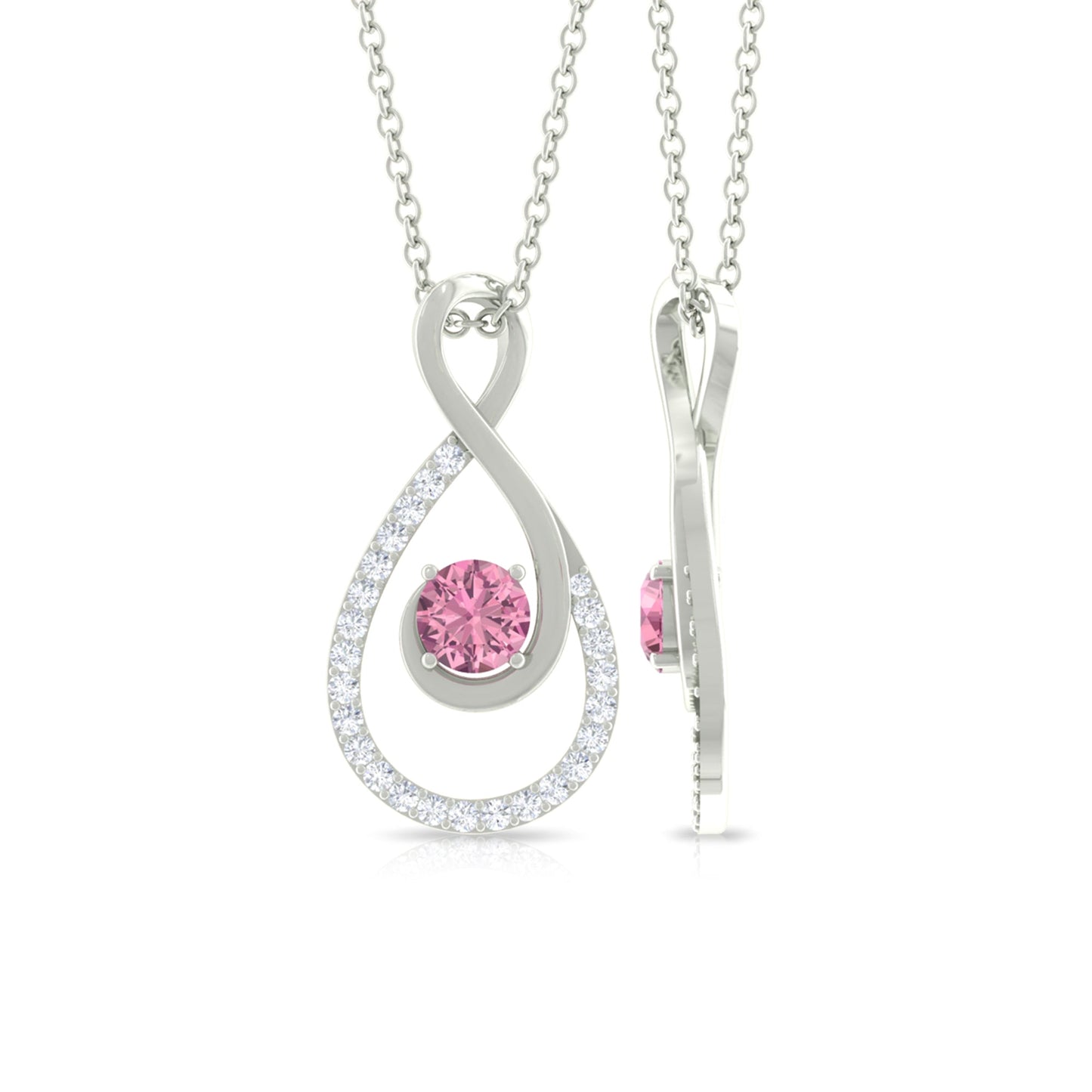 Real Pink Tourmaline and Diamond Infinity Pendant Necklace