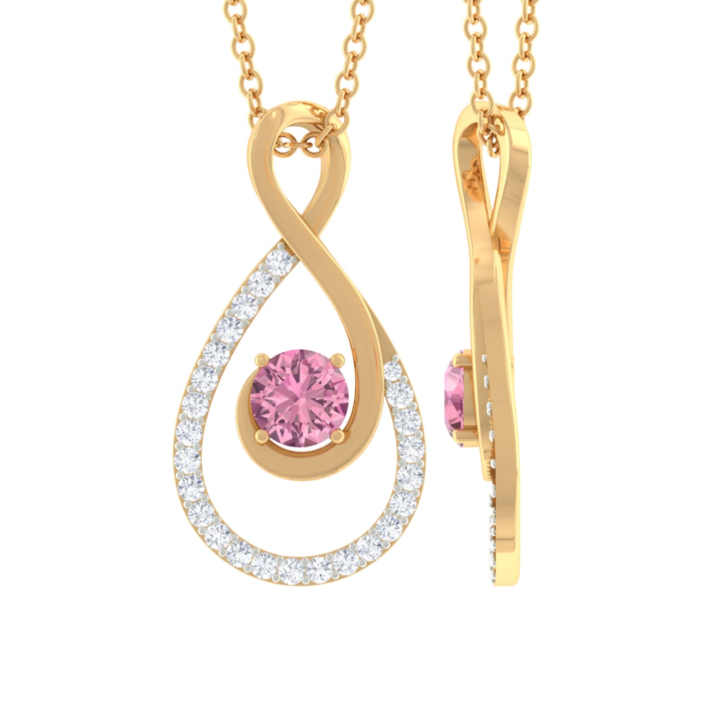 Real Pink Tourmaline and Diamond Infinity Pendant Necklace