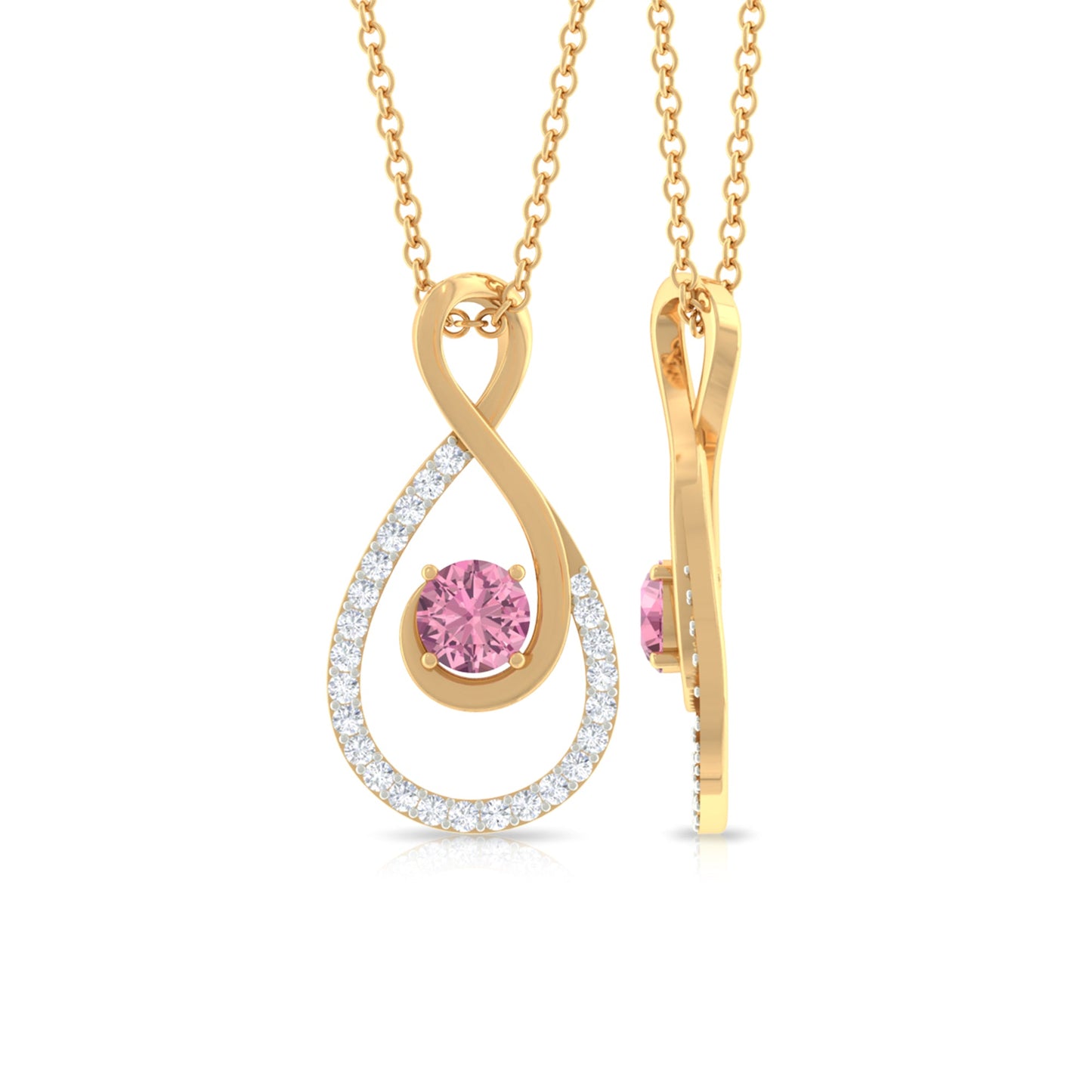 Real Pink Tourmaline and Diamond Infinity Pendant Necklace