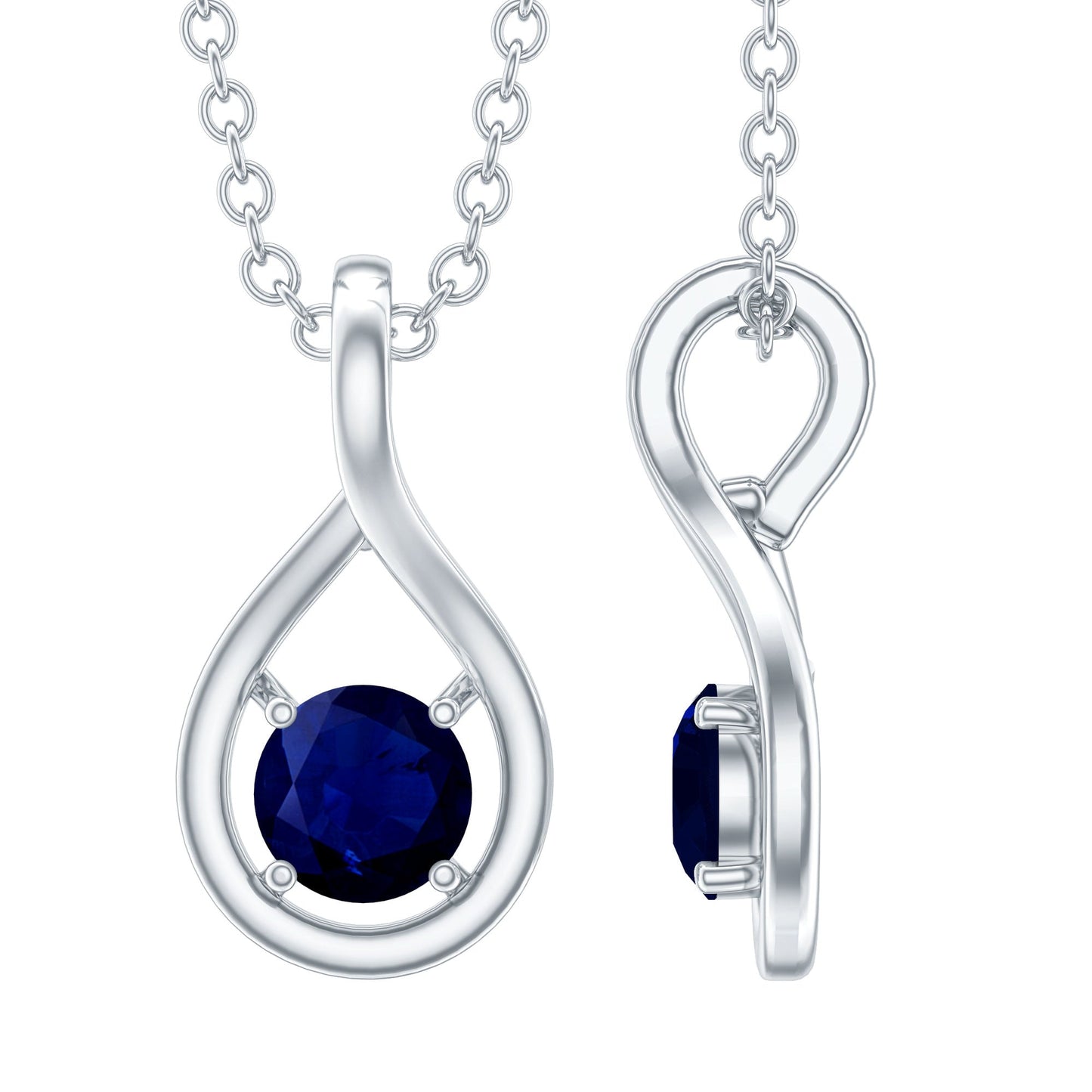 Genuine Round Cut Blue Sapphire Teardrop Pendant