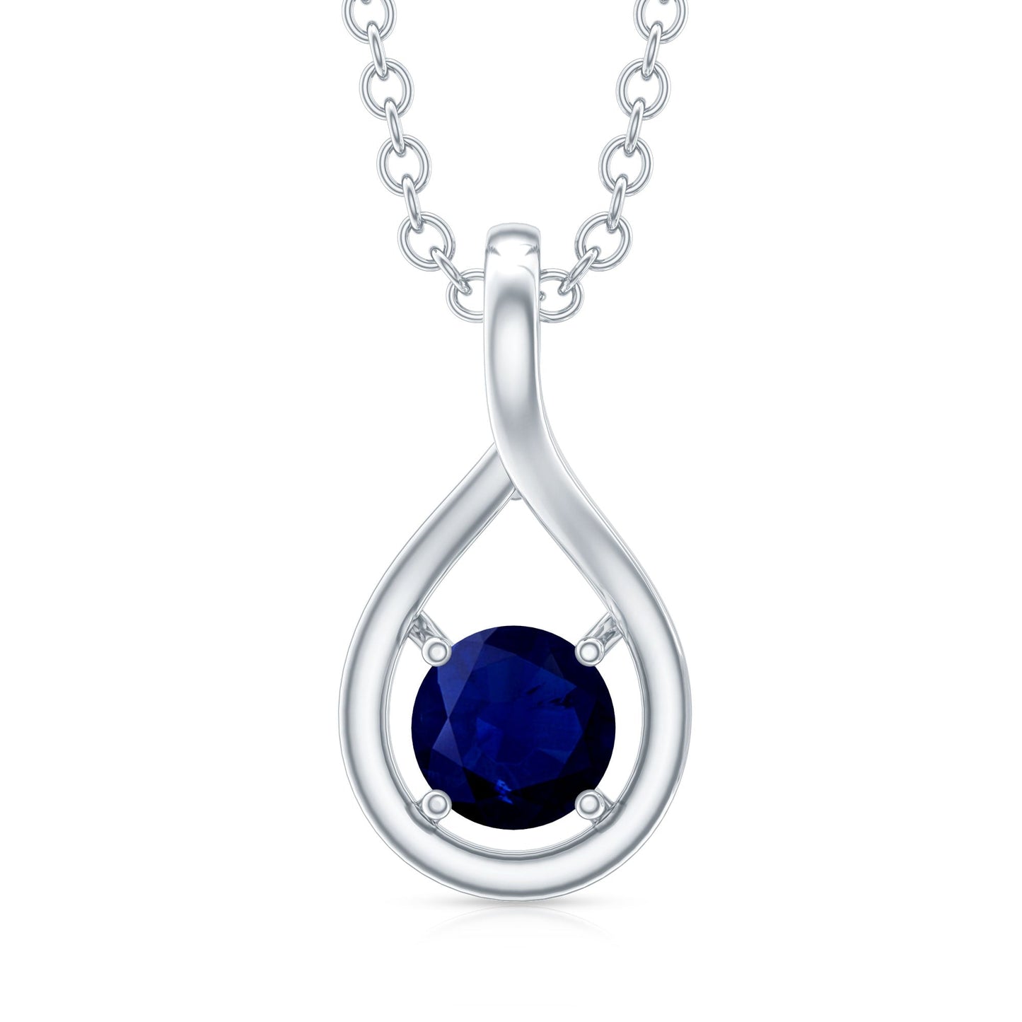 Genuine Round Cut Blue Sapphire Teardrop Pendant