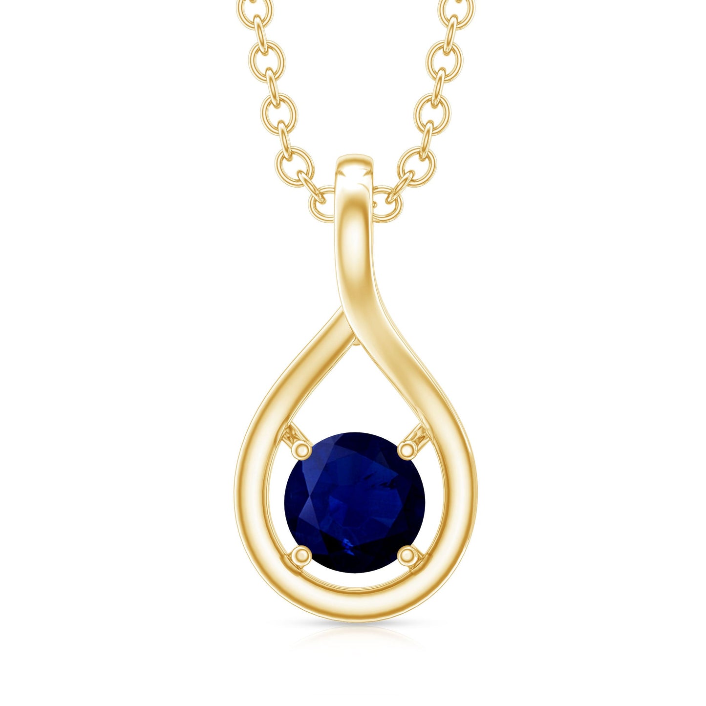Genuine Round Cut Blue Sapphire Teardrop Pendant