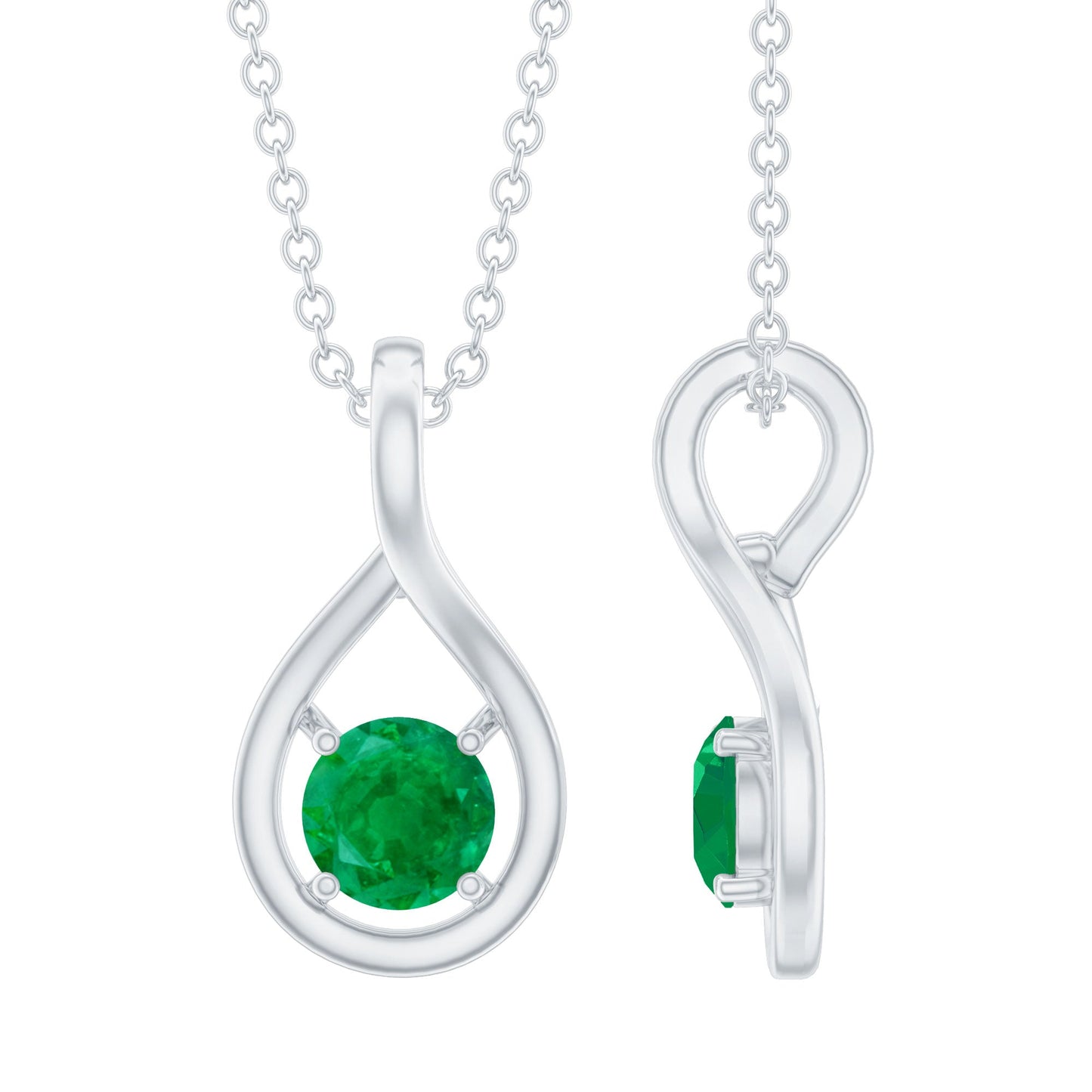 Genuine 5MM Round Cut Emerald Solitaire Teardrop Necklace With Chain