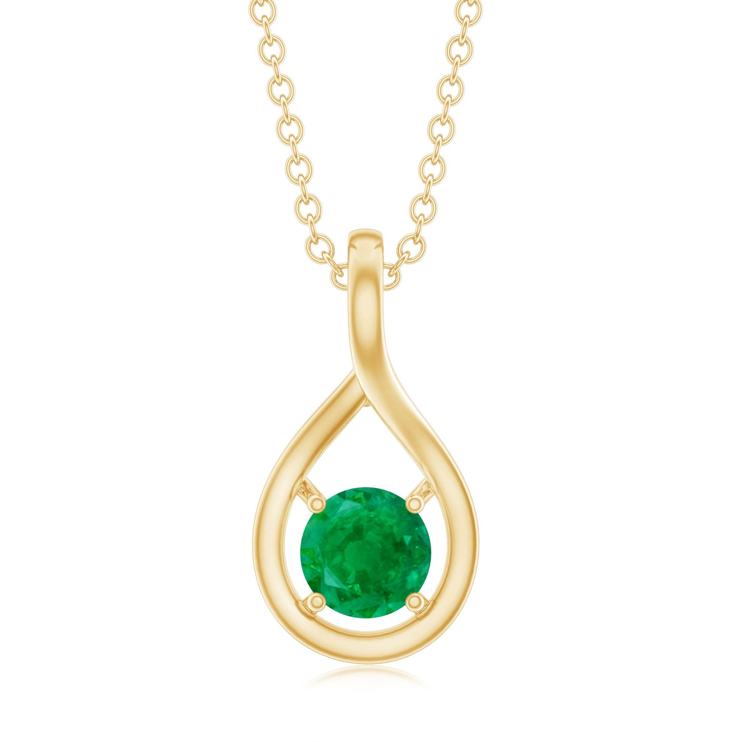 Genuine 5MM Round Cut Emerald Solitaire Teardrop Necklace With Chain