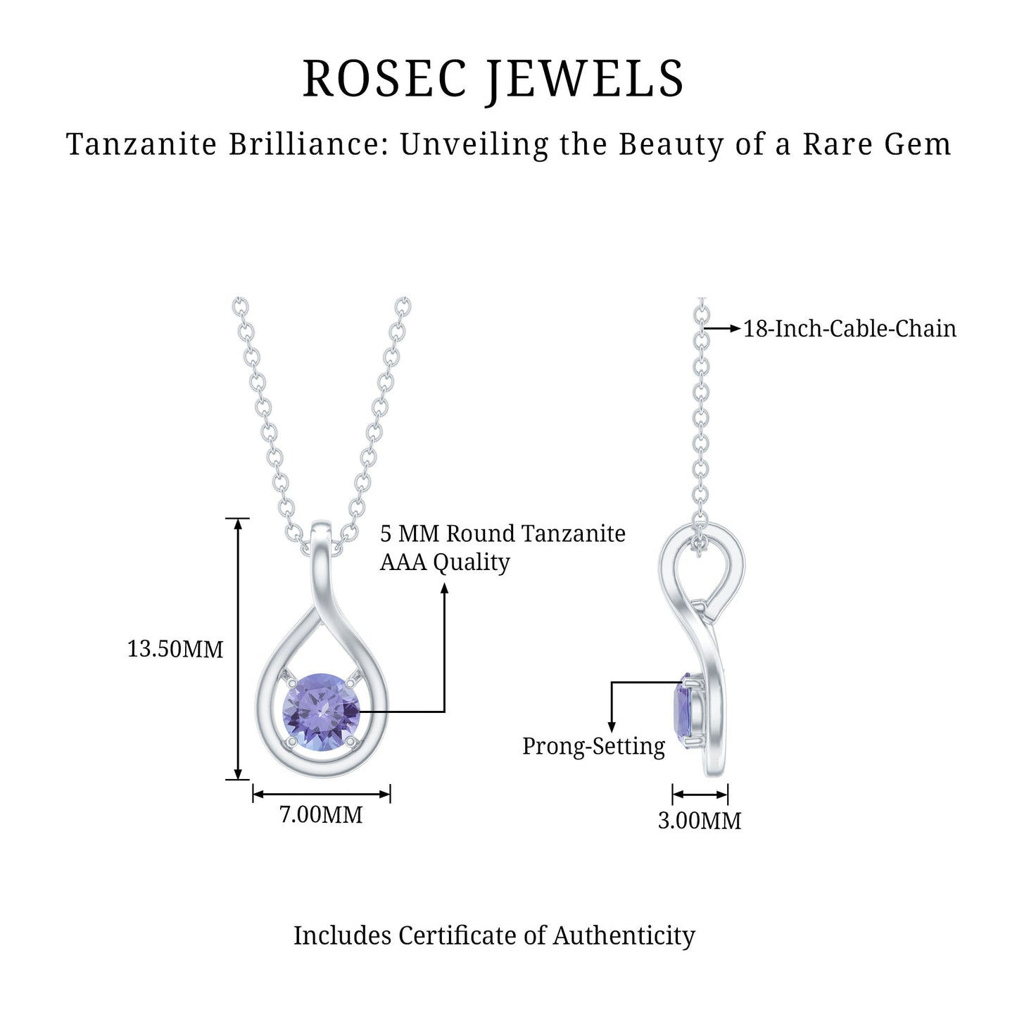 Certified 0.5 Carat Round Tanzanite Teardrop Pendant