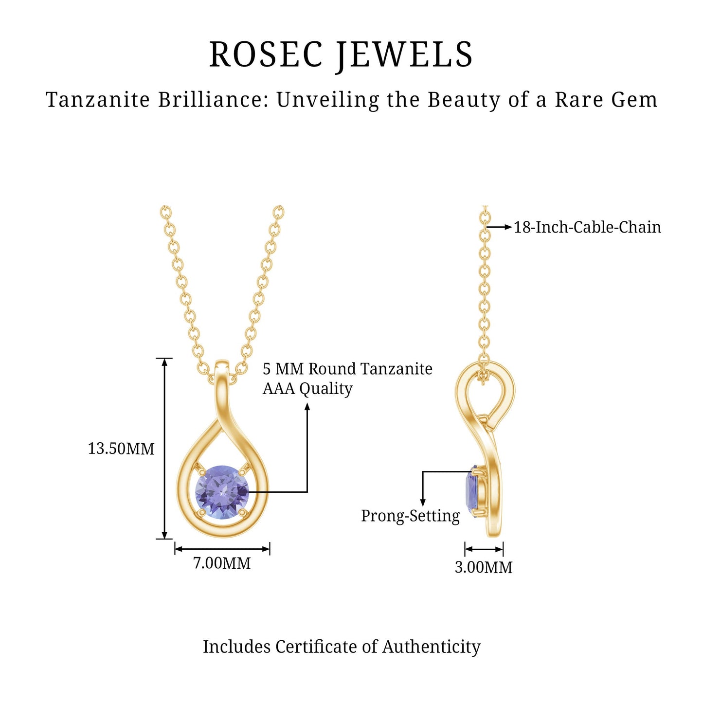 Certified 0.5 Carat Round Tanzanite Teardrop Pendant